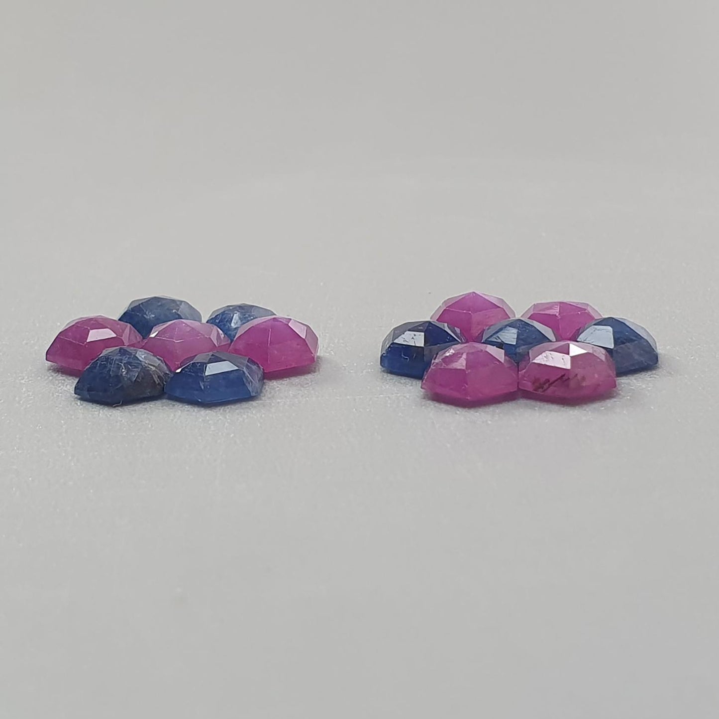 Sapphire Gemstone Step Cut: Natural Untreated Blue & Raspberry Pink Sapphire Hexagon Shape Faceted 14pcs Sets for Jewelry