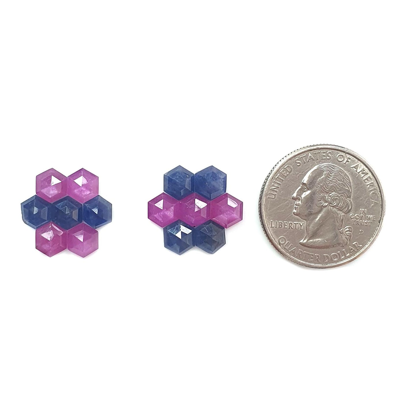 Sapphire Gemstone Step Cut: Natural Untreated Blue & Raspberry Pink Sapphire Hexagon Shape Faceted 14pcs Sets for Jewelry
