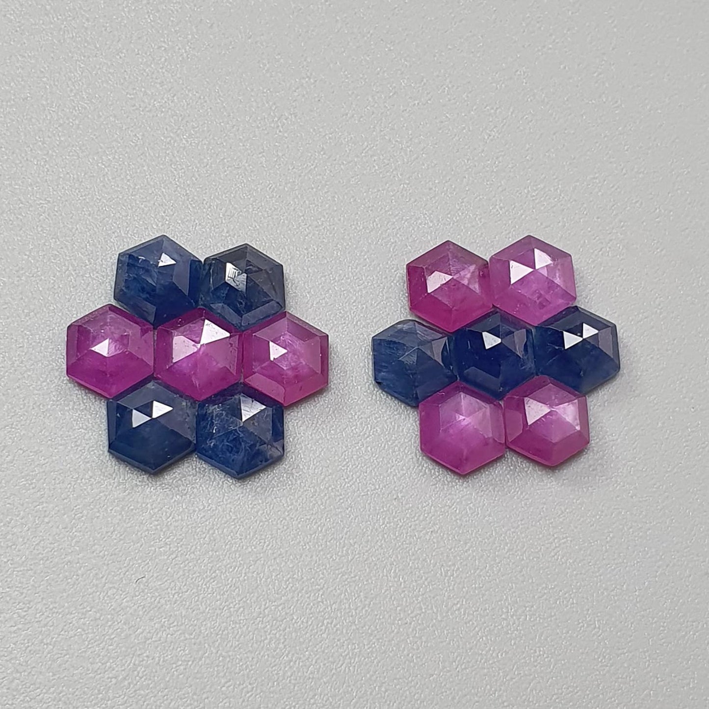 Sapphire Gemstone Step Cut: Natural Untreated Blue & Raspberry Pink Sapphire Hexagon Shape Faceted 14pcs Sets for Jewelry