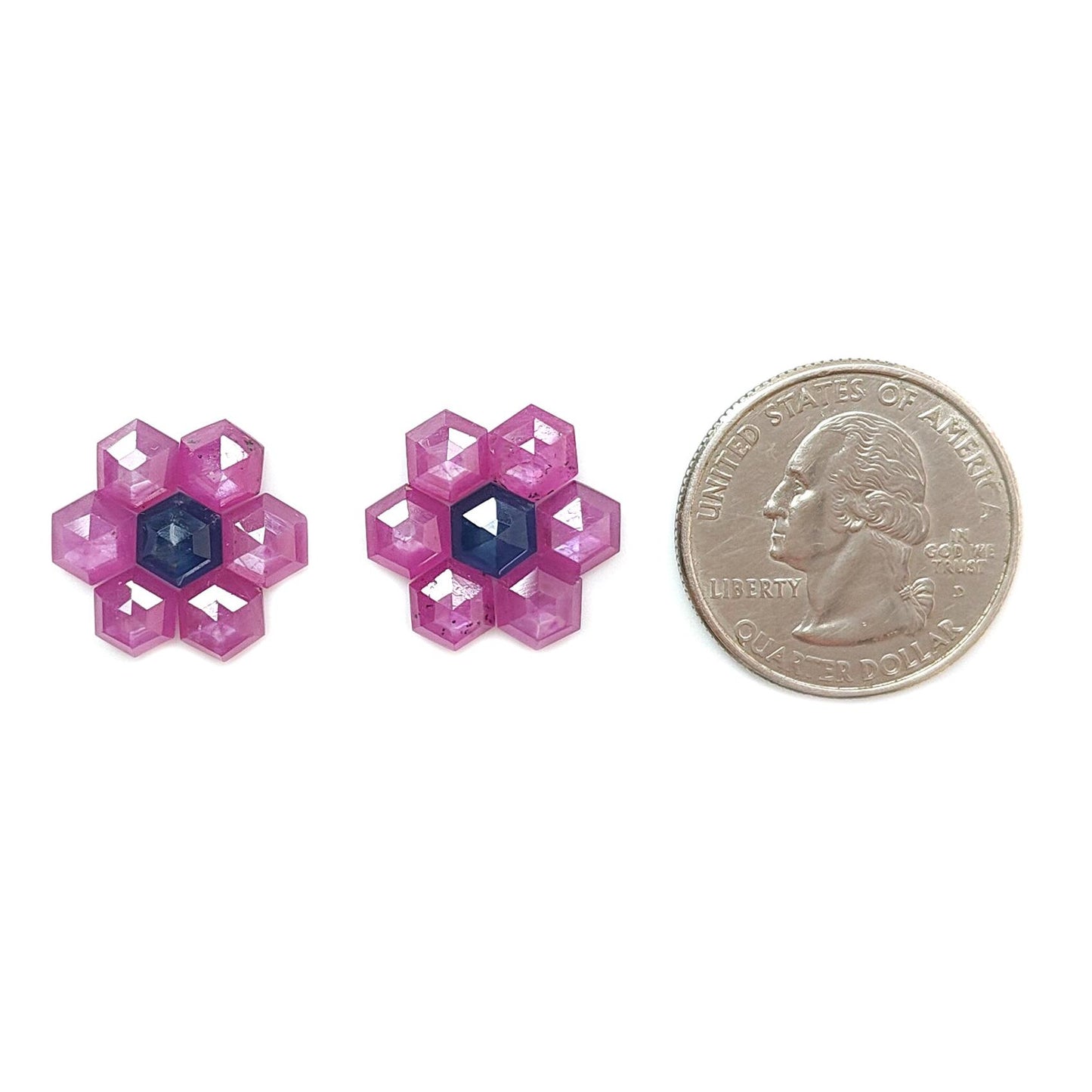 Sapphire Gemstone Step Cut: Natural Untreated Blue & Raspberry Pink Sapphire Hexagon Shape Faceted 14pcs Sets for Jewelry