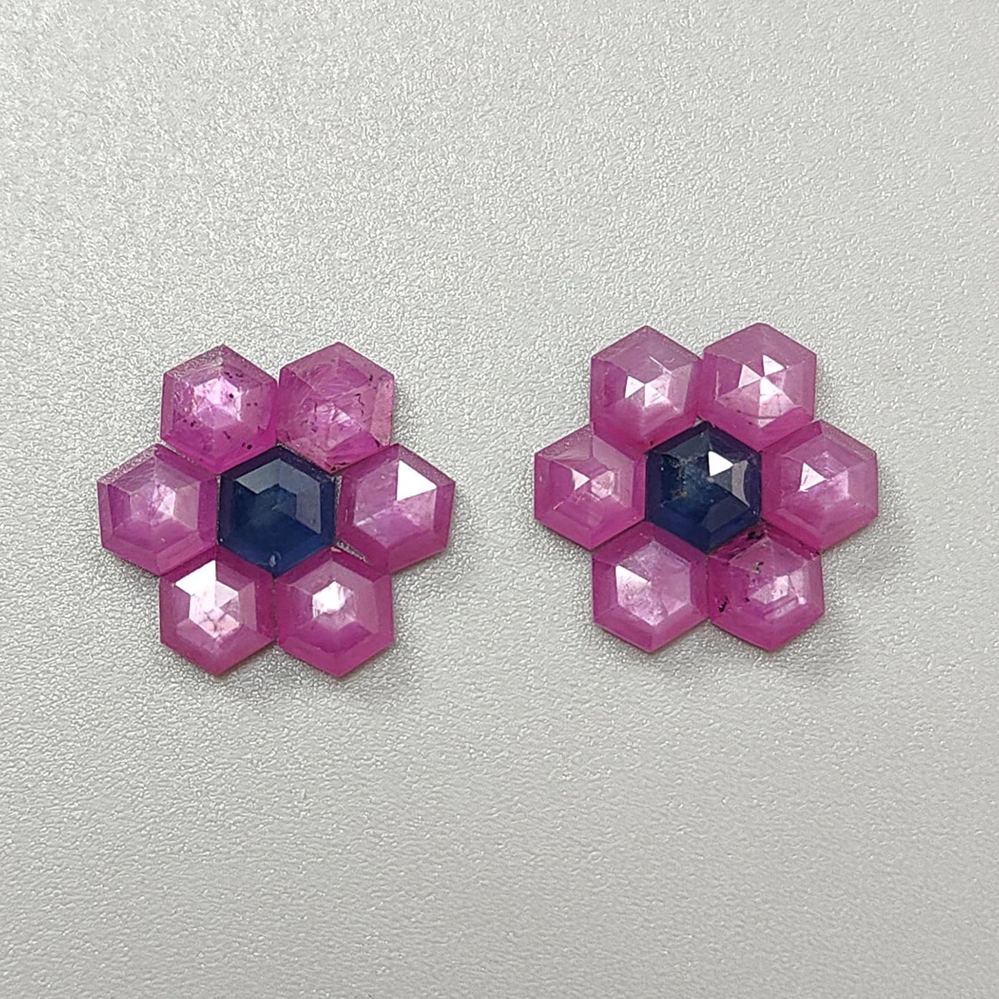 Sapphire Gemstone Step Cut: Natural Untreated Blue & Raspberry Pink Sapphire Hexagon Shape Faceted 14pcs Sets for Jewelry