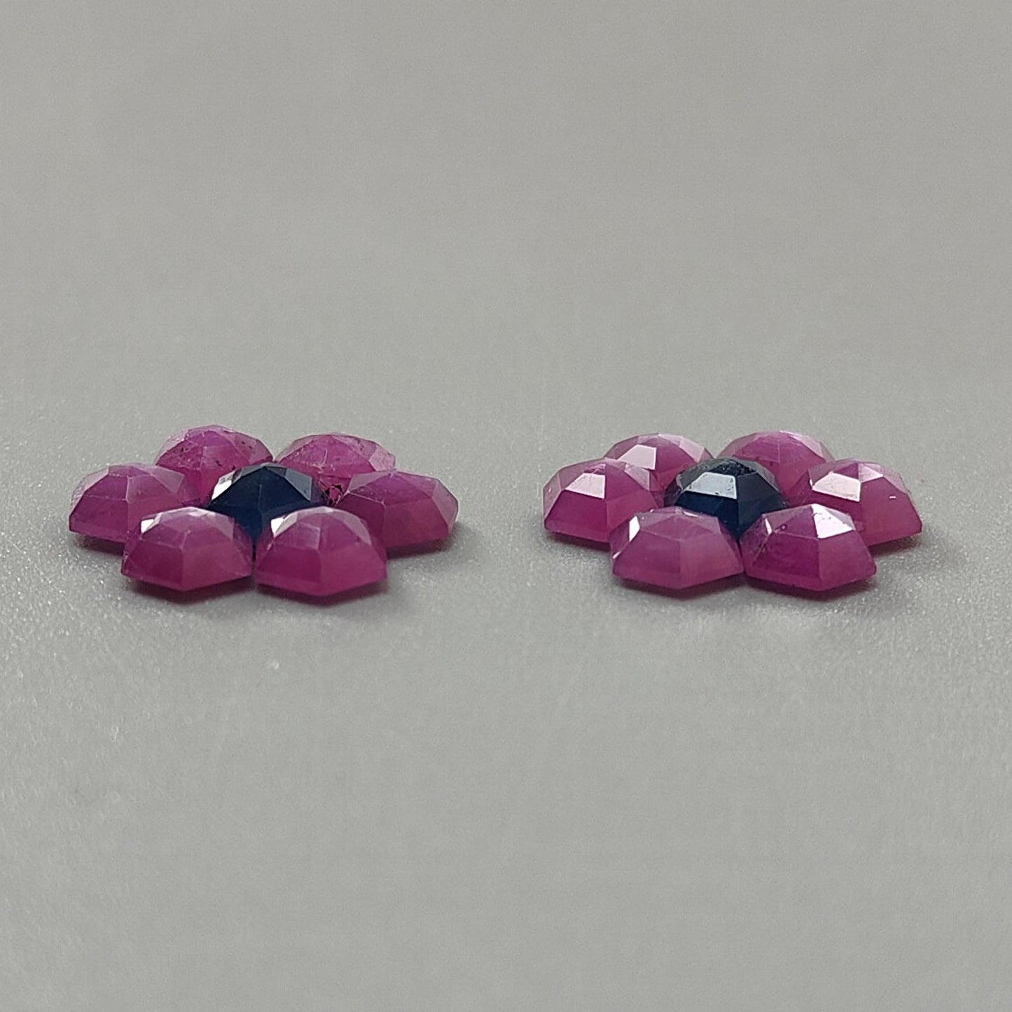 Sapphire Gemstone Step Cut: Natural Untreated Blue & Raspberry Pink Sapphire Hexagon Shape Faceted 14pcs Sets for Jewelry