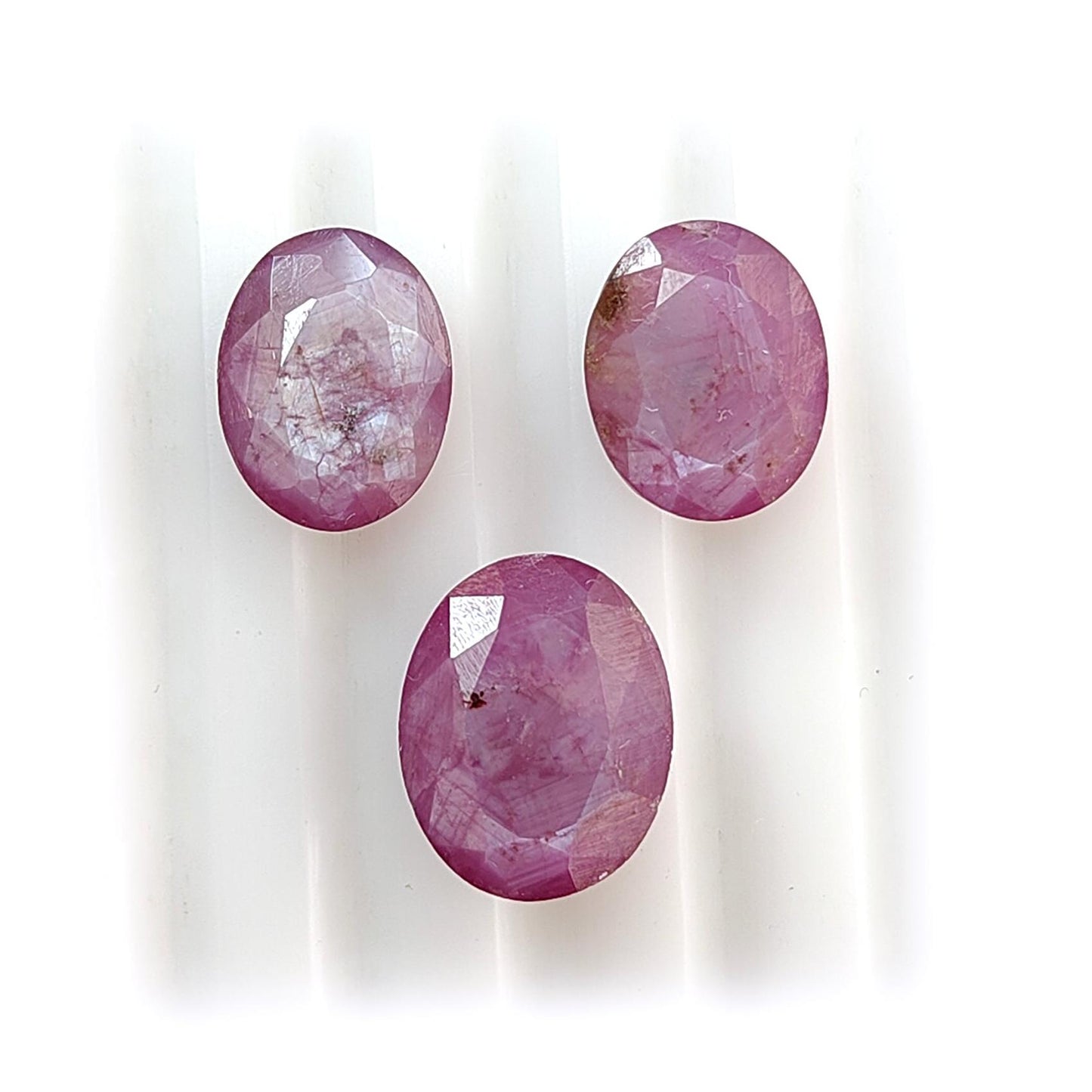 Raspberry Pink Sapphire Gemstone Faceted Cut: Natural Untreated Sheen Sapphire Oval Shape Faceted 3pcs Set for Jewelry September Birthstone