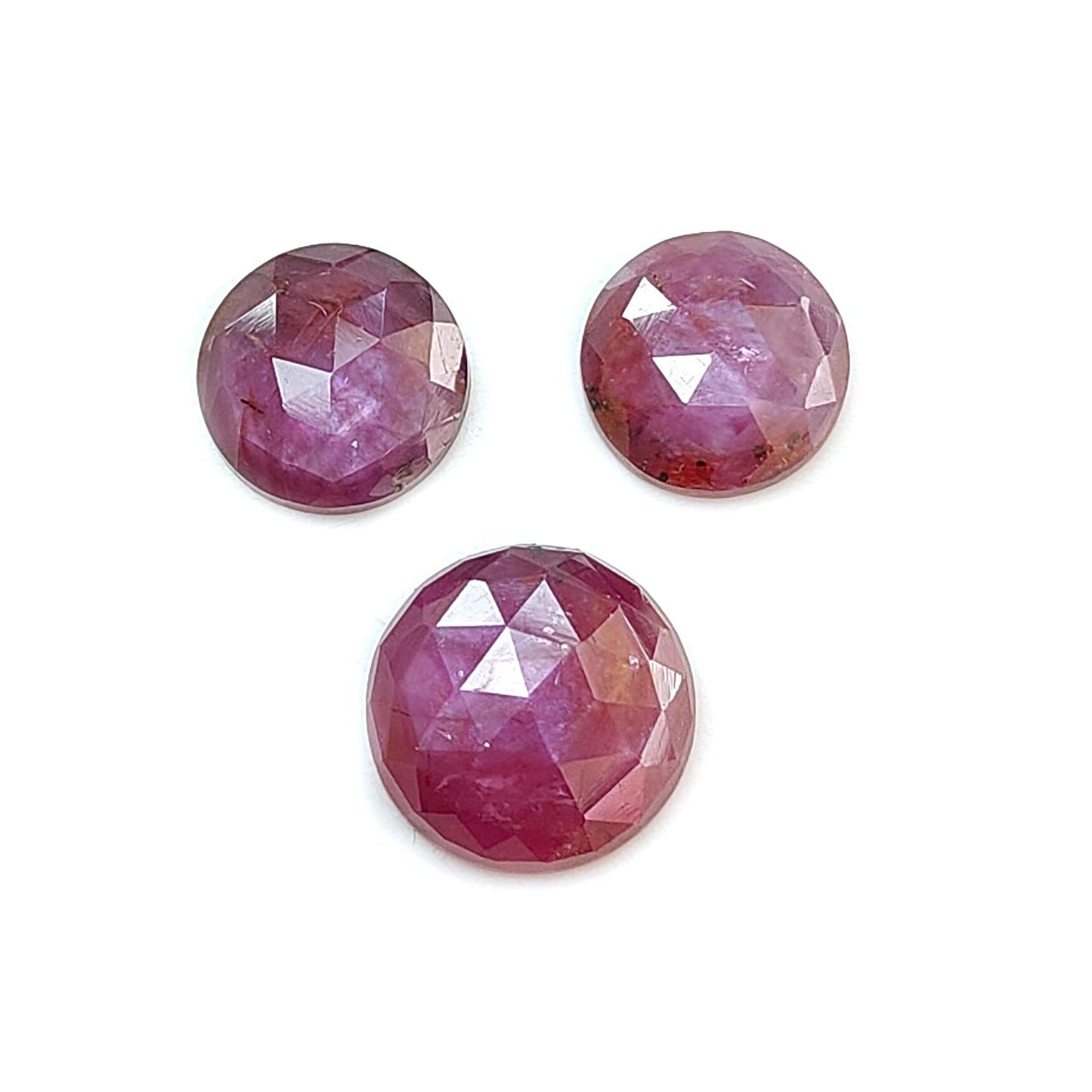 Raspberry Pink Sapphire Gemstone Rose Cut Slices: Natural Untreated Sheen Sapphire Faceted Round Shape 3pcs, 11pcs Set September Birthstone