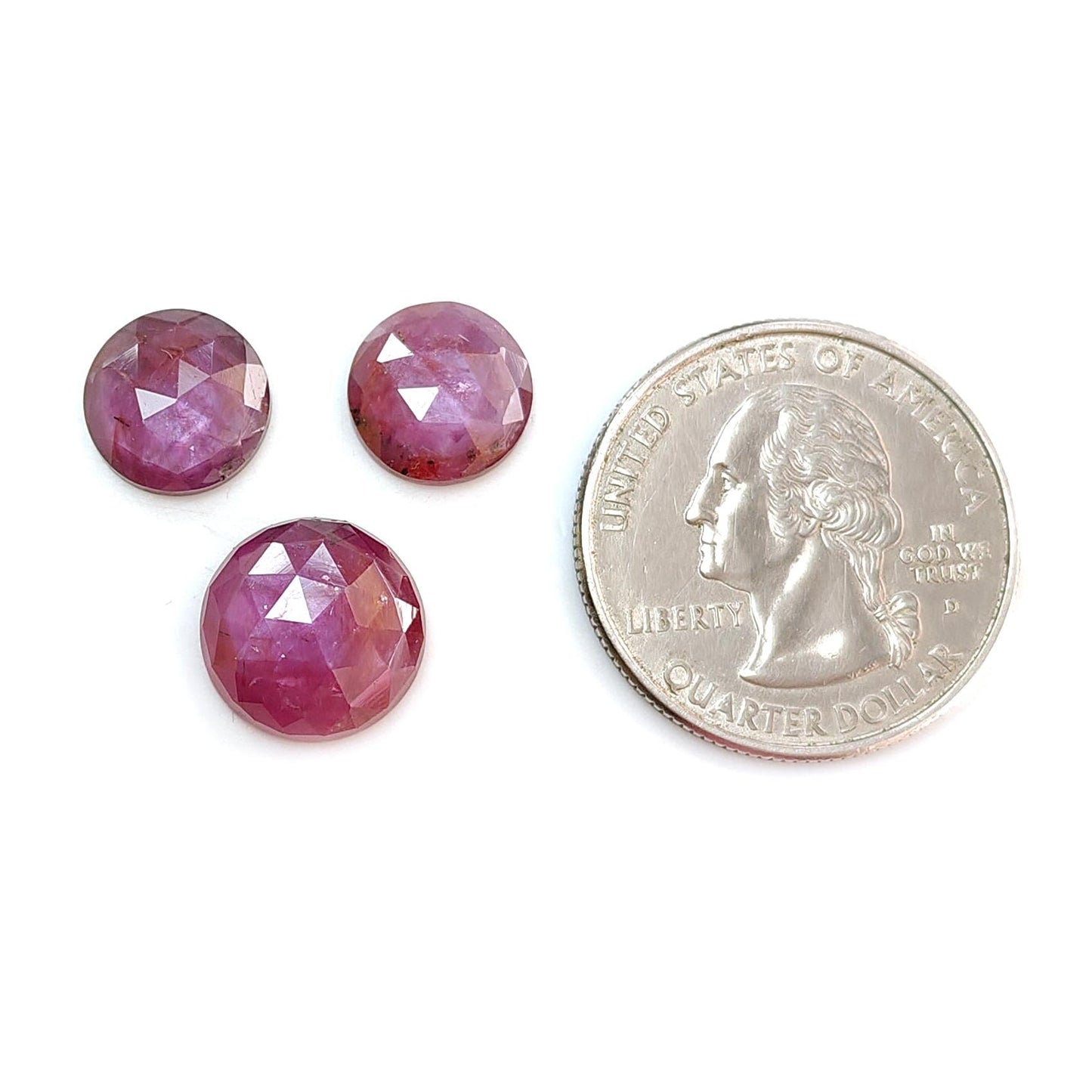Raspberry Pink Sapphire Gemstone Rose Cut Slices: Natural Untreated Sheen Sapphire Faceted Round Shape 3pcs, 11pcs Set September Birthstone