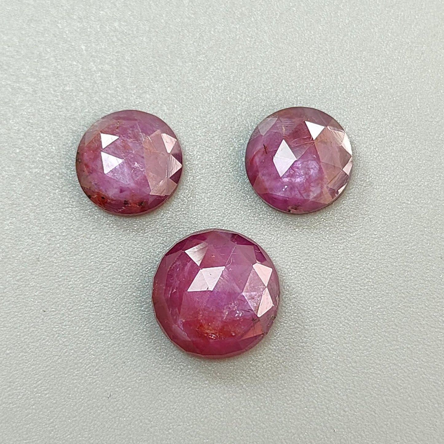 Raspberry Pink Sapphire Gemstone Rose Cut Slices: Natural Untreated Sheen Sapphire Faceted Round Shape 3pcs, 11pcs Set September Birthstone