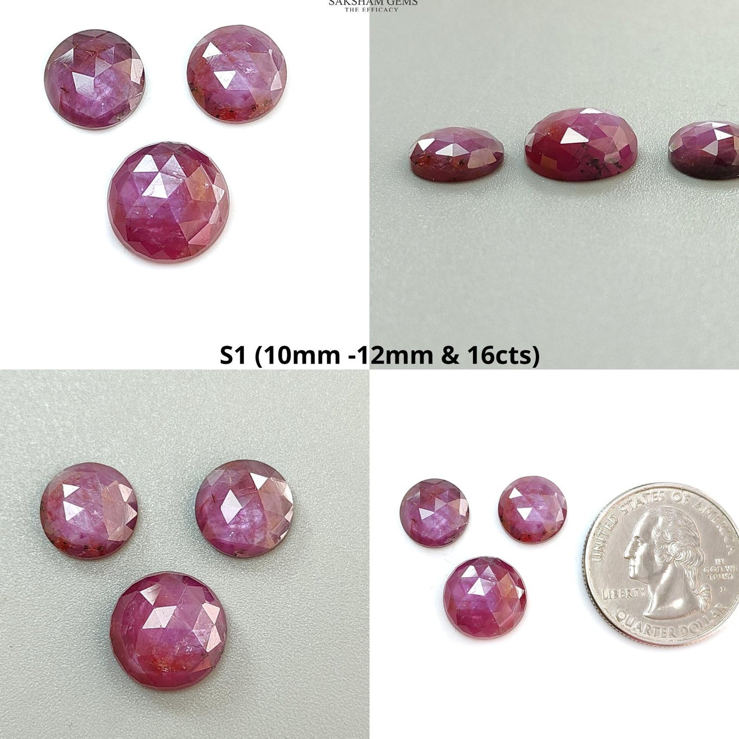Raspberry Pink Sapphire Gemstone Rose Cut Slices: Natural Untreated Sheen Sapphire Faceted Round Shape 3pcs, 11pcs Set September Birthstone