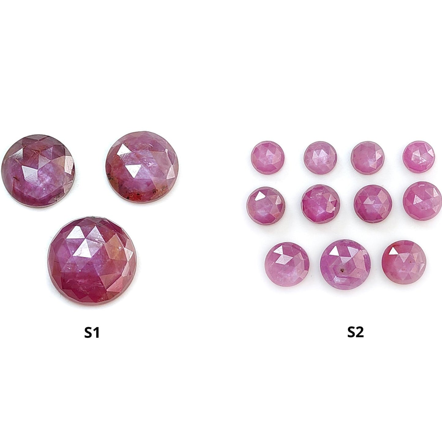 Raspberry Pink Sapphire Gemstone Rose Cut Slices: Natural Untreated Sheen Sapphire Faceted Round Shape 3pcs, 11pcs Set September Birthstone