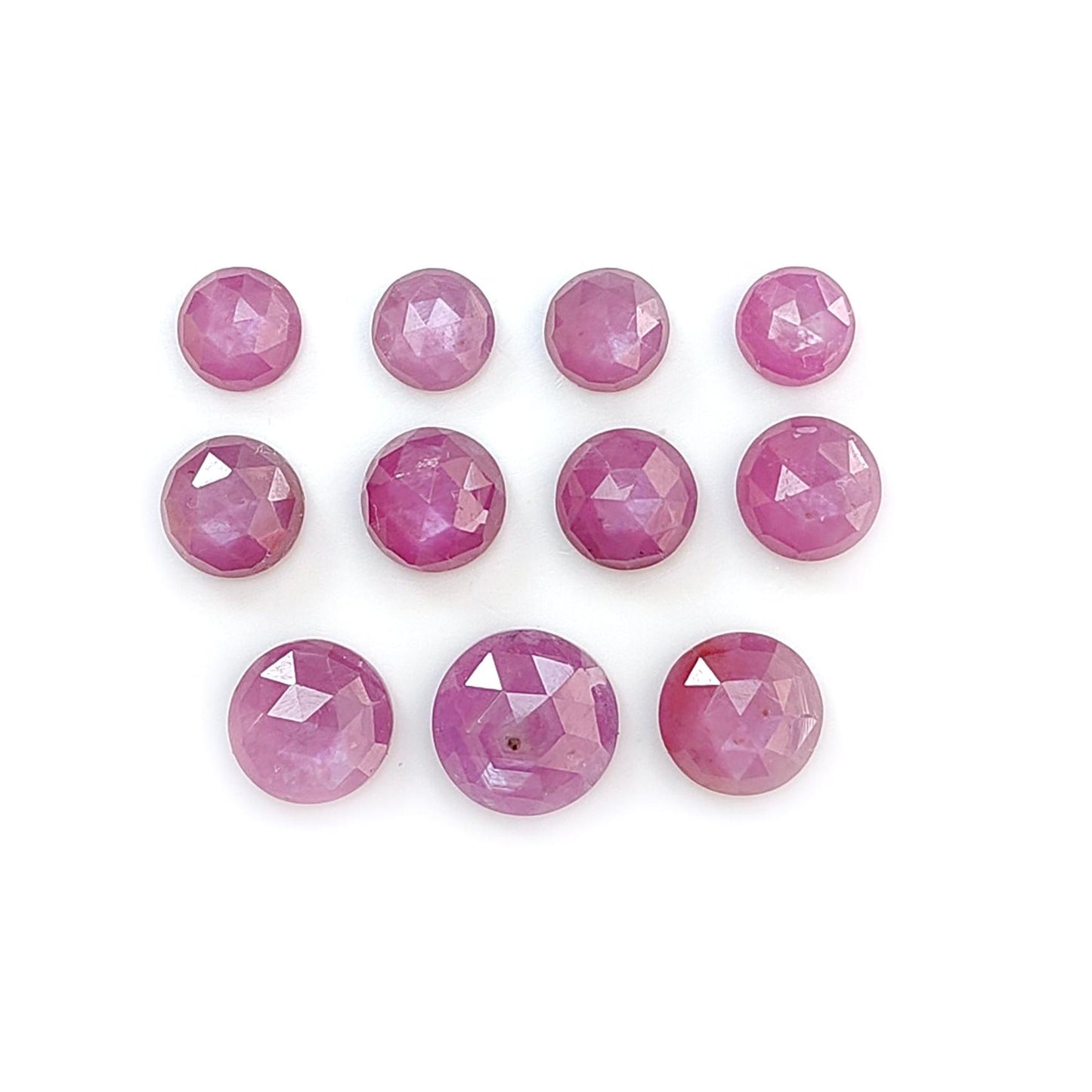 Raspberry Pink Sapphire Gemstone Rose Cut Slices: Natural Untreated Sheen Sapphire Faceted Round Shape 3pcs, 11pcs Set September Birthstone