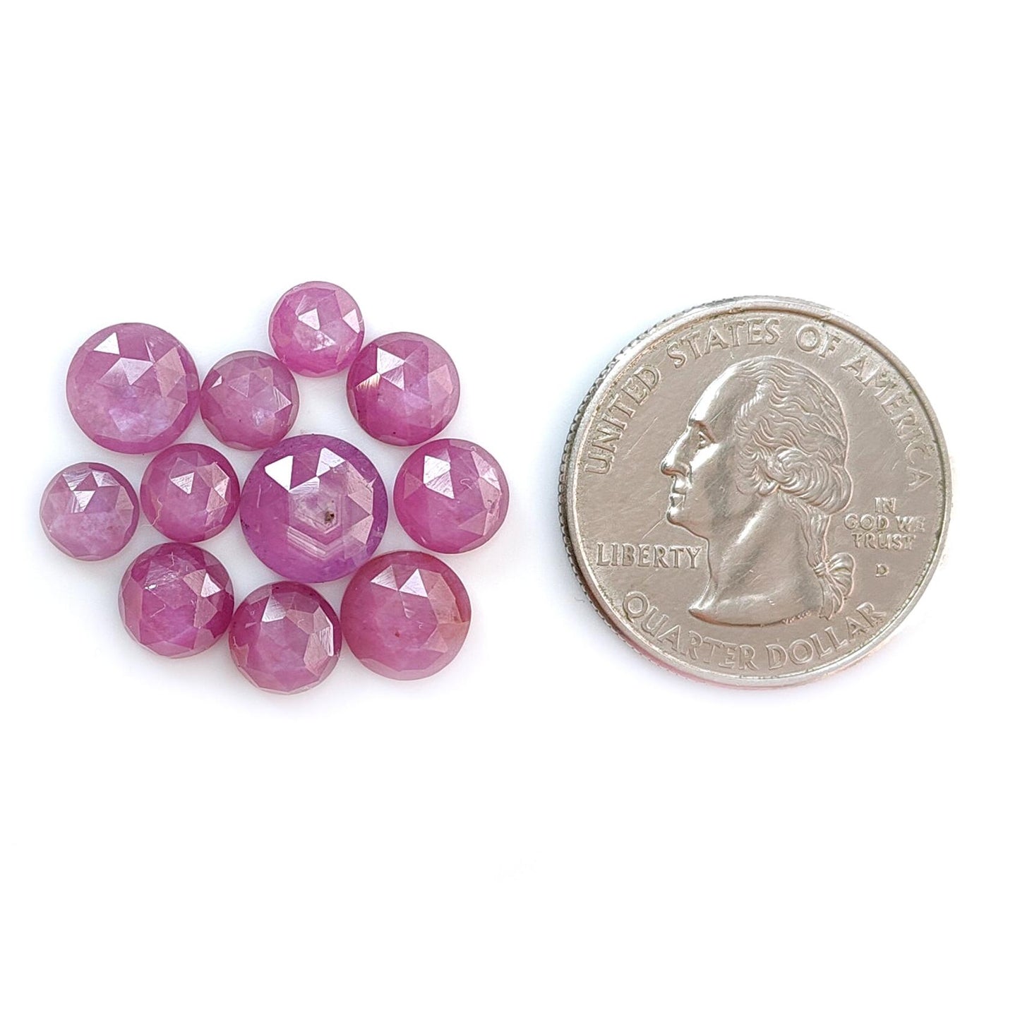 Raspberry Pink Sapphire Gemstone Rose Cut Slices: Natural Untreated Sheen Sapphire Faceted Round Shape 3pcs, 11pcs Set September Birthstone