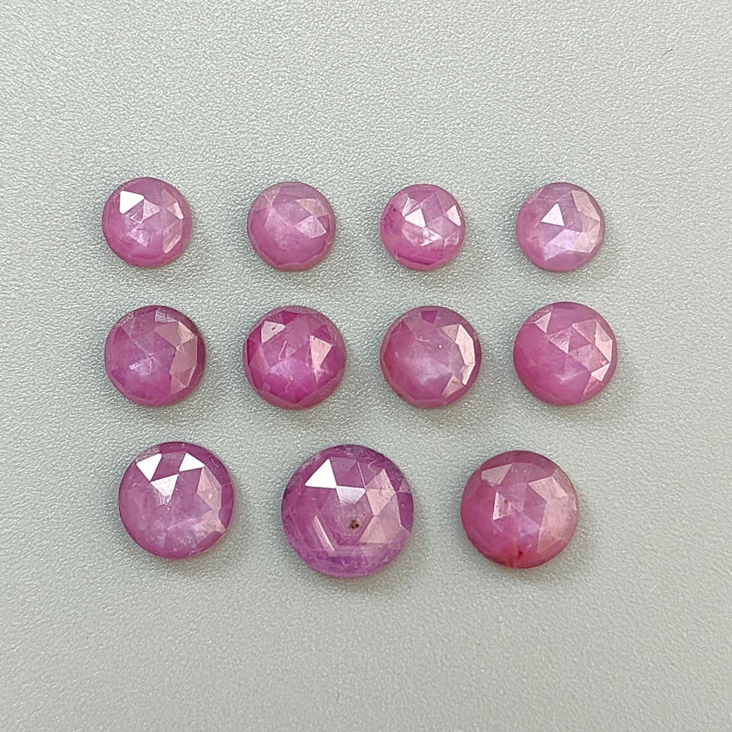 Raspberry Pink Sapphire Gemstone Rose Cut Slices: Natural Untreated Sheen Sapphire Faceted Round Shape 3pcs, 11pcs Set September Birthstone