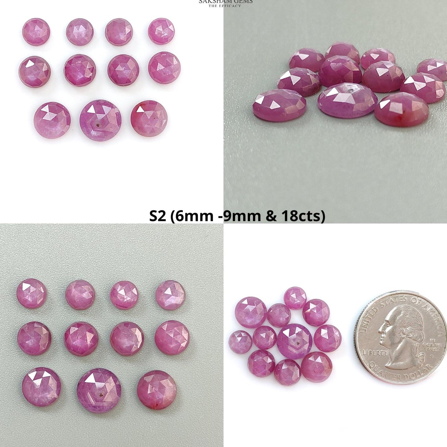 Raspberry Pink Sapphire Gemstone Rose Cut Slices: Natural Untreated Sheen Sapphire Faceted Round Shape 3pcs, 11pcs Set September Birthstone
