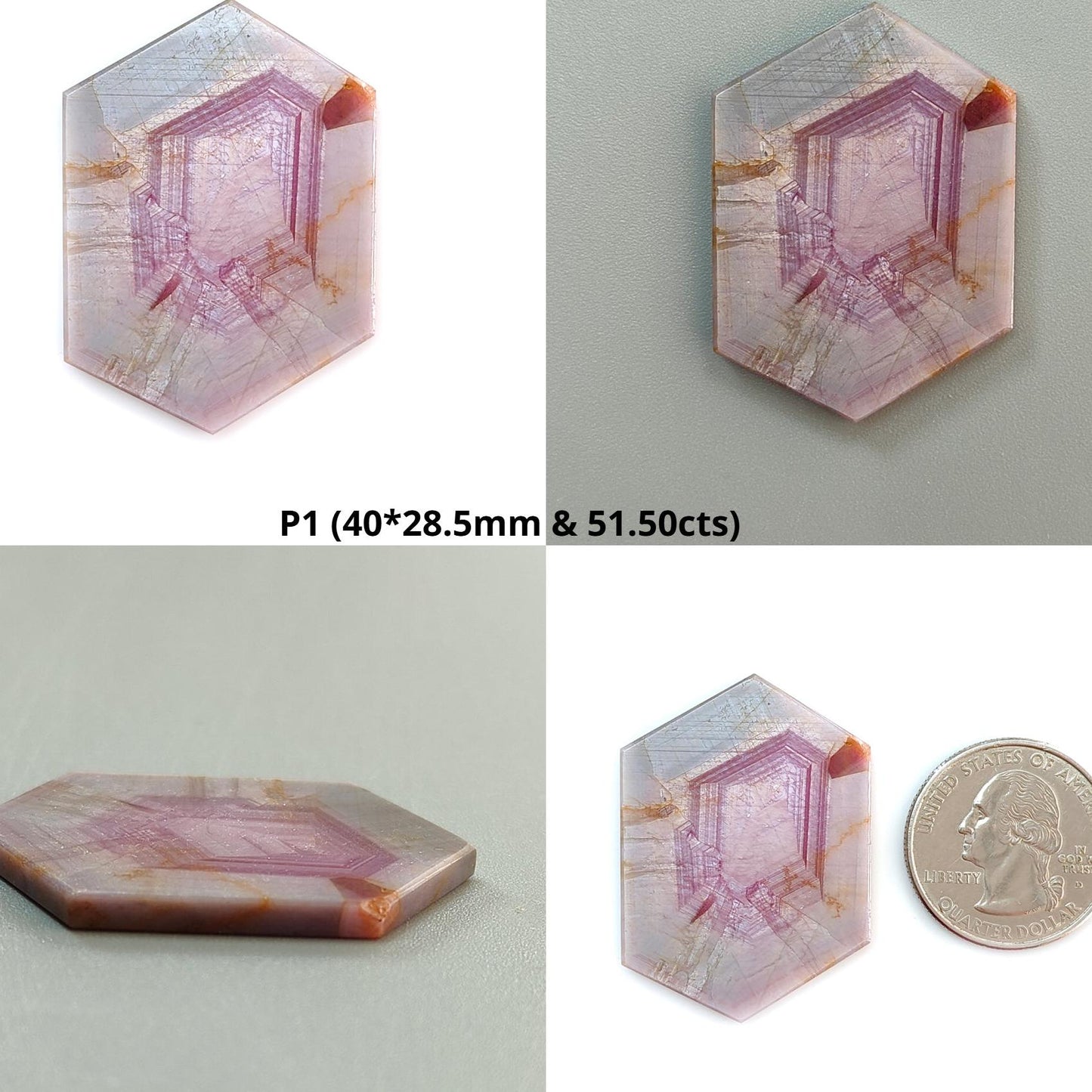 Rosemary Pink Sapphire Flat Slices: Natural Untreated Sheen Sapphire Gemstone Hexagon Shape 1pc for Jewelry September Birthstone