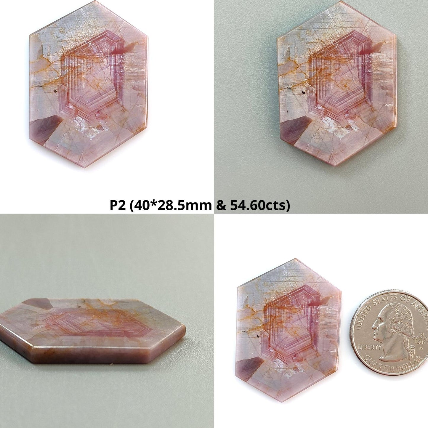 Rosemary Pink Sapphire Flat Slices: Natural Untreated Sheen Sapphire Gemstone Hexagon Shape 1pc for Jewelry September Birthstone