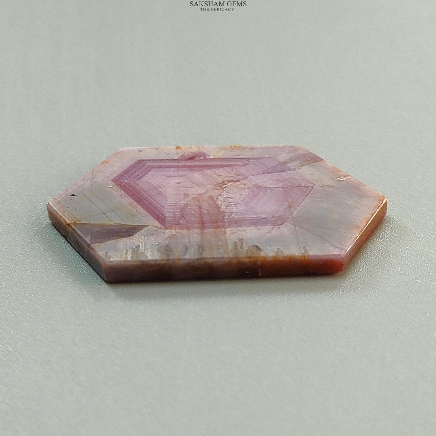 Rosemary Pink Sapphire Flat Slices: Natural Untreated Sheen Sapphire Gemstone Hexagon Shape 1pc for Jewelry September Birthstone