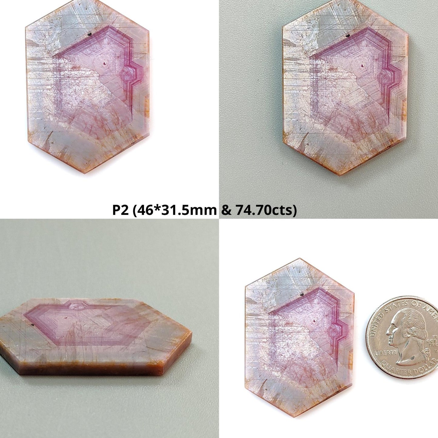 Rosemary Pink Sapphire Flat Slices: Natural Untreated Sheen Sapphire Gemstone Hexagon Shape 1pc for Jewelry September Birthstone