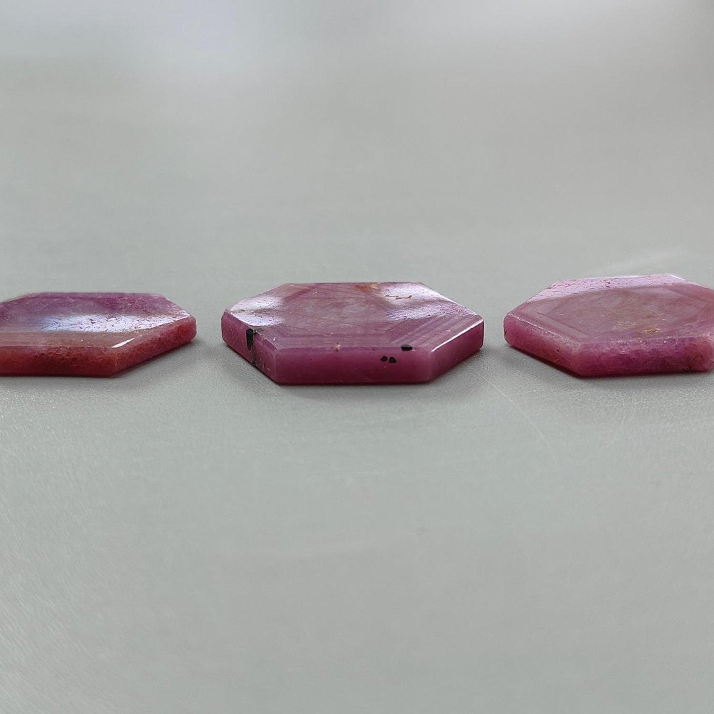 Rosemary Pink Sapphire Gemstone Flat Slices: 71.50cts Natural Untreated Sheen Sapphire Hexagon Shape 23*20mm - 26*21mm 3pcs Set for Jewelry