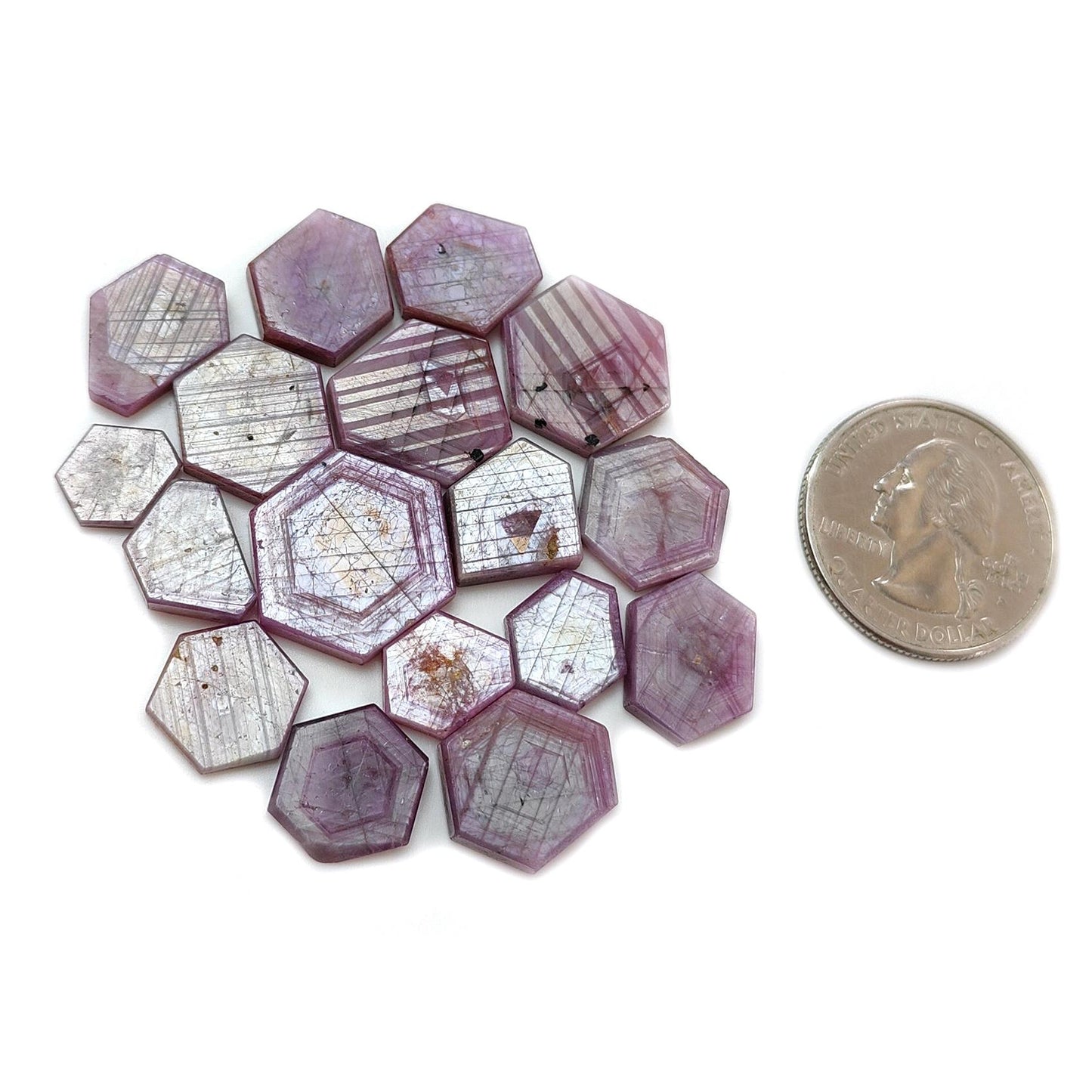 Rosemary Pink Sapphire Gemstone Flat Slices: 115.50cts Natural Untreated Sheen Sapphire Hexagon Shape 10*8mm - 19*16mm 17pcs Lot for Jewelry