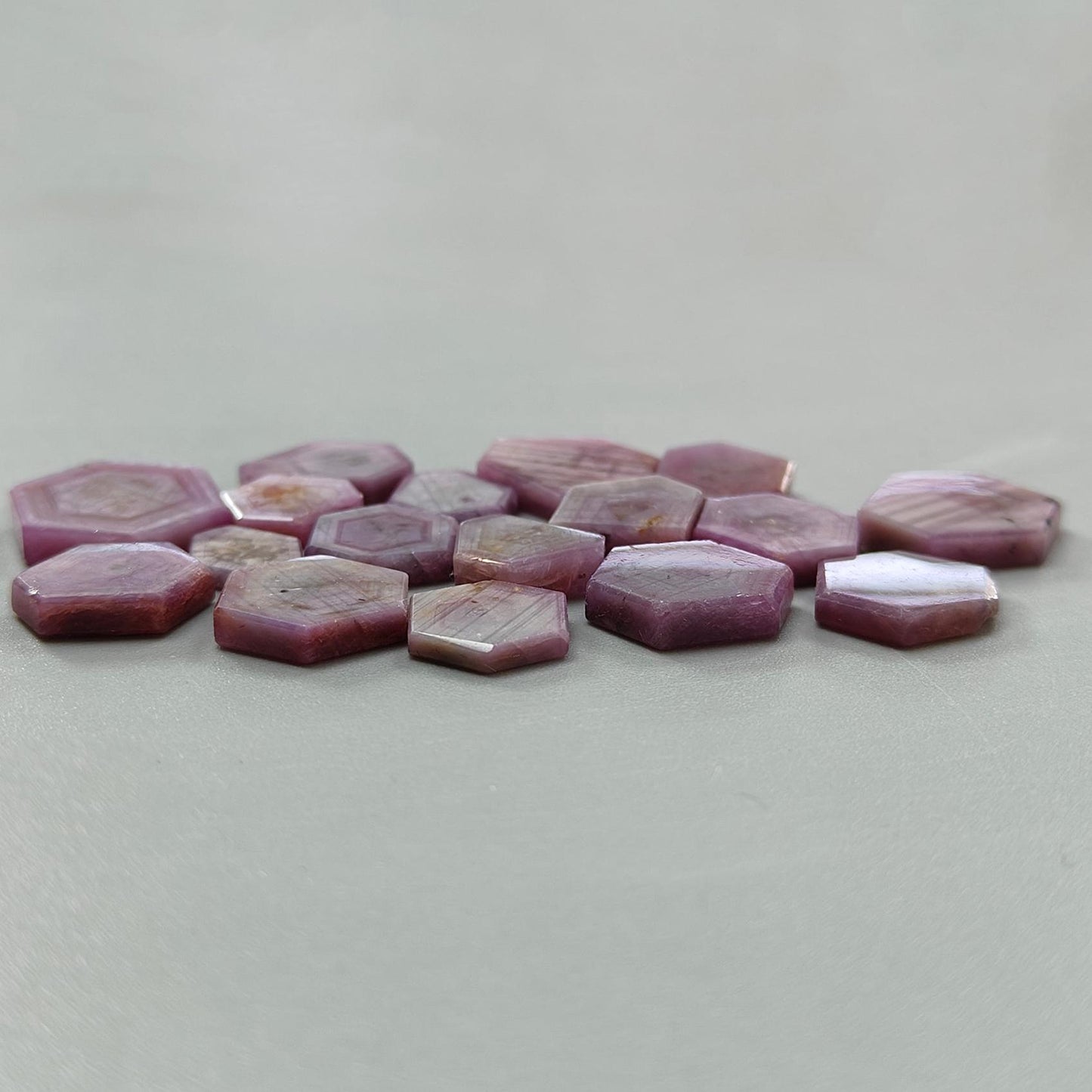 Rosemary Pink Sapphire Gemstone Flat Slices: 115.50cts Natural Untreated Sheen Sapphire Hexagon Shape 10*8mm - 19*16mm 17pcs Lot for Jewelry