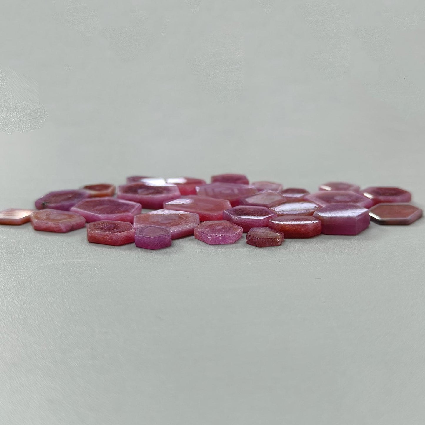 Rosemary Pink Sapphire Gemstone Flat Slices: 185.00cts Natural Untreated Sheen Sapphire Hexagon Shape 9*8mm - 21*15mm 27pcs Lot for Jewelry