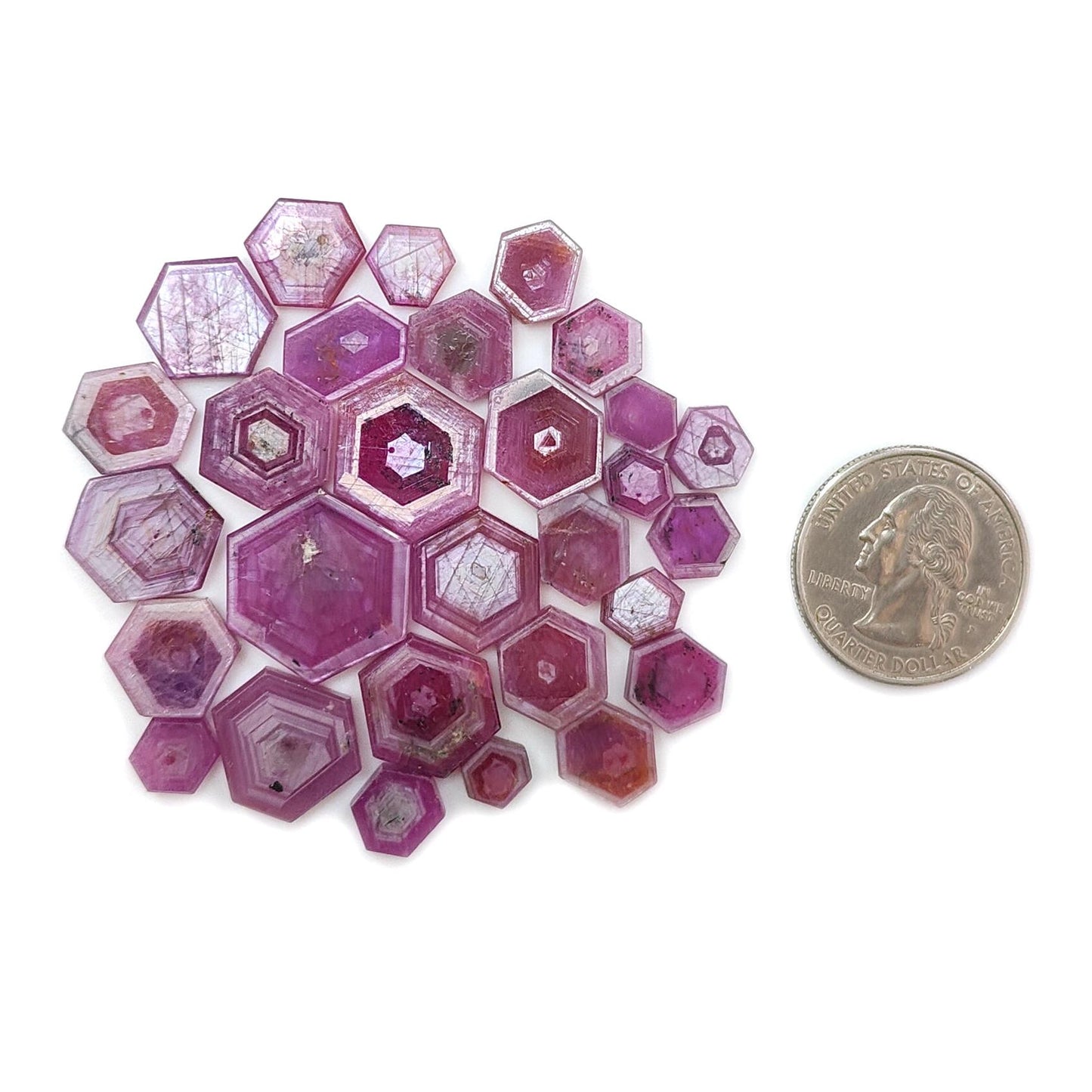 Rosemary Pink Sapphire Gemstone Flat Slices: 146.20cts Natural Untreated Sheen Sapphire Hexagon Shape 8*6mm - 20*17mm 29pcs Lot for Jewelry