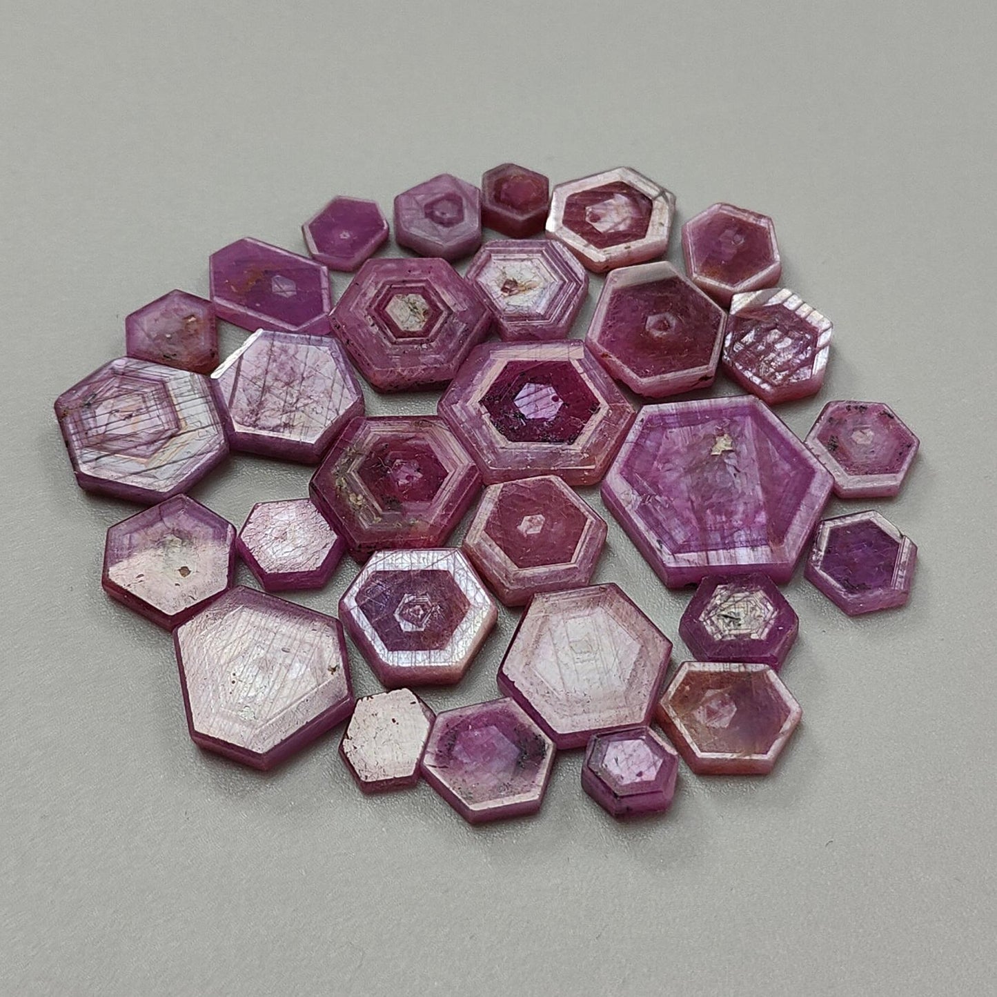 Rosemary Pink Sapphire Gemstone Flat Slices: 146.20cts Natural Untreated Sheen Sapphire Hexagon Shape 8*6mm - 20*17mm 29pcs Lot for Jewelry