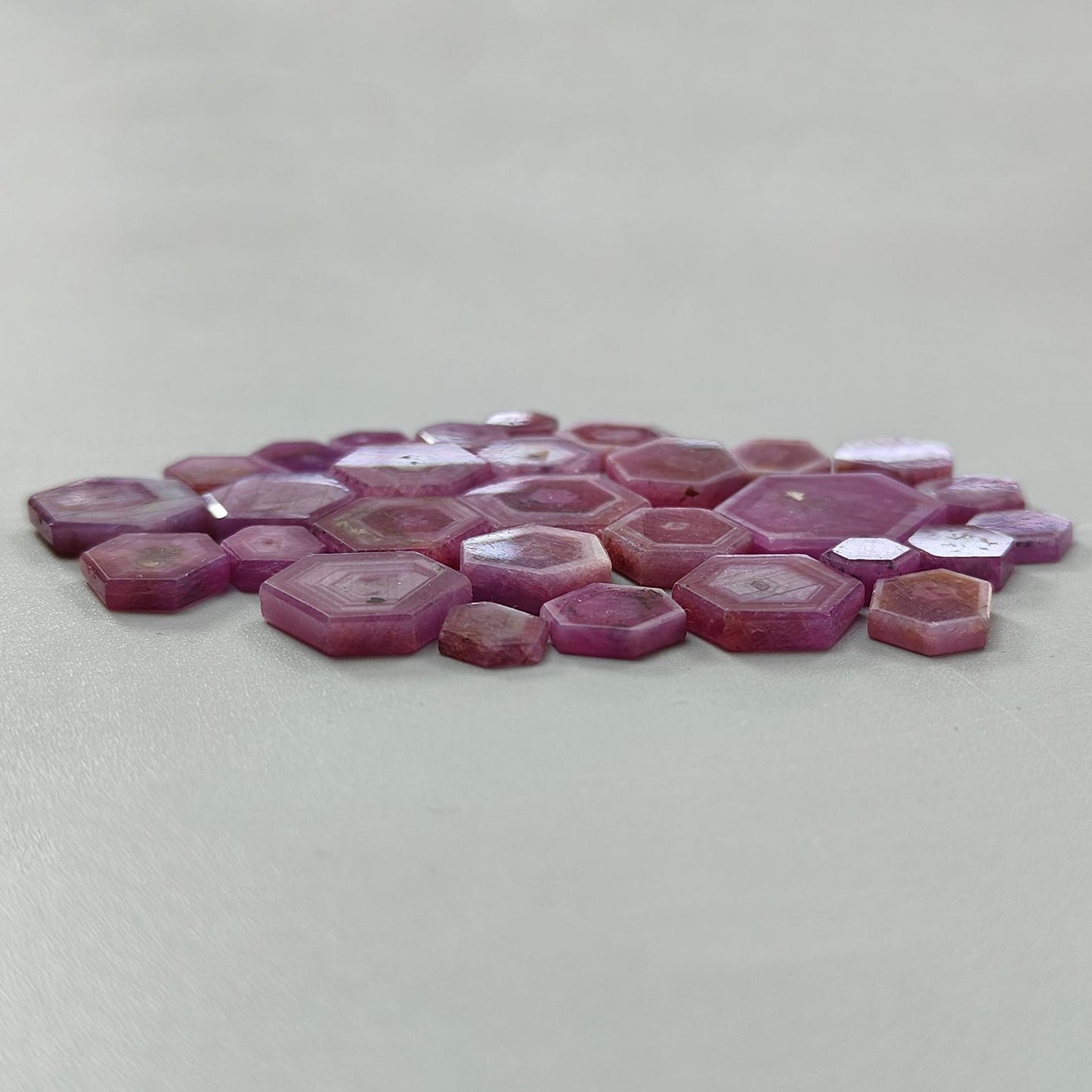 Rosemary Pink Sapphire Gemstone Flat Slices: 146.20cts Natural Untreated Sheen Sapphire Hexagon Shape 8*6mm - 20*17mm 29pcs Lot for Jewelry