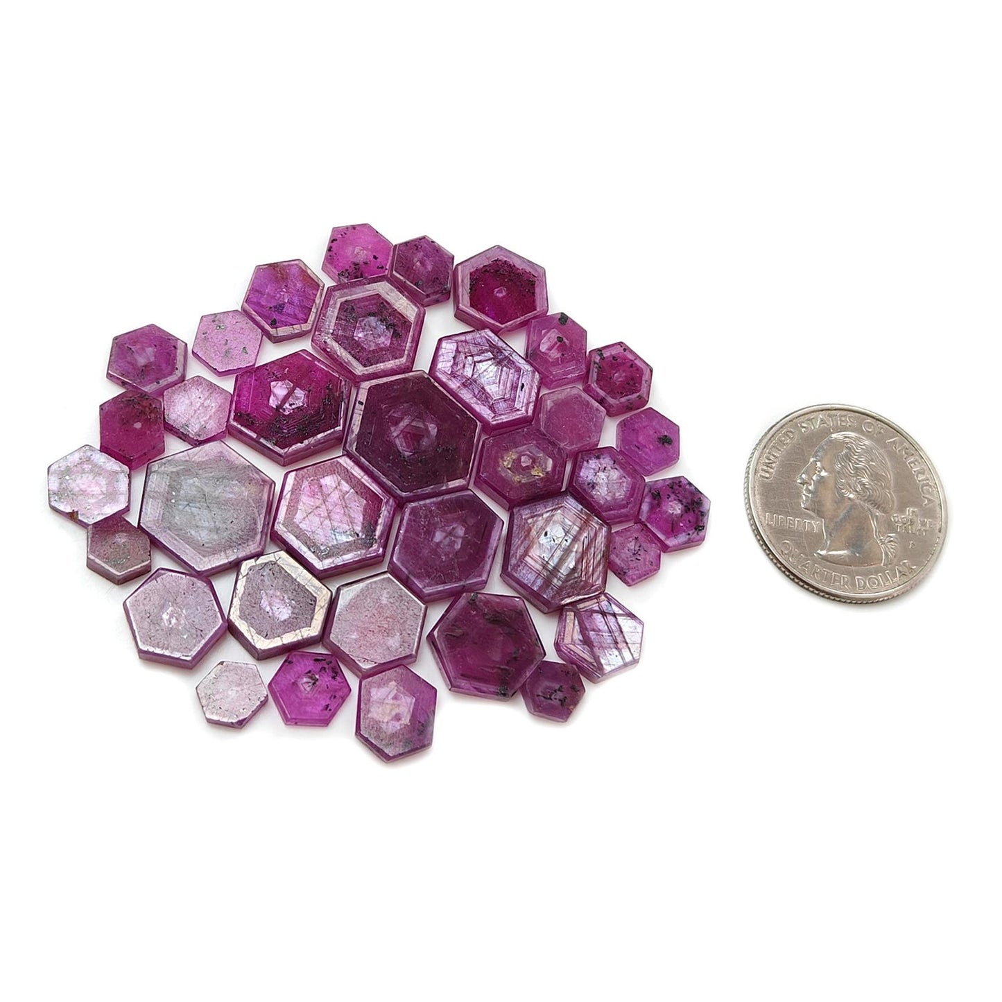 Rosemary Pink Sapphire Gemstone Flat Slices: 142.00cts Natural Untreated Sheen Sapphire Hexagon Shape 7*6mm - 17*14mm 35pcs Lot for Jewelry
