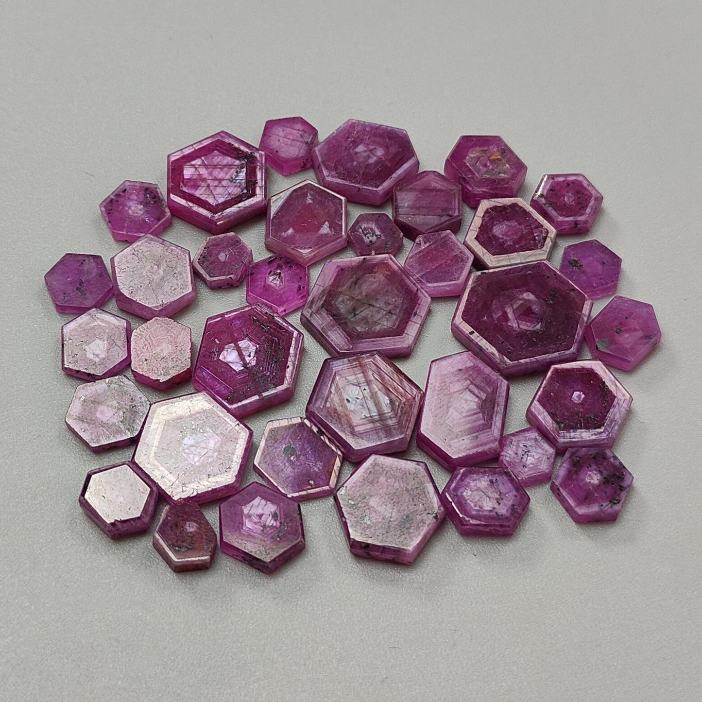 Rosemary Pink Sapphire Gemstone Flat Slices: 142.00cts Natural Untreated Sheen Sapphire Hexagon Shape 7*6mm - 17*14mm 35pcs Lot for Jewelry