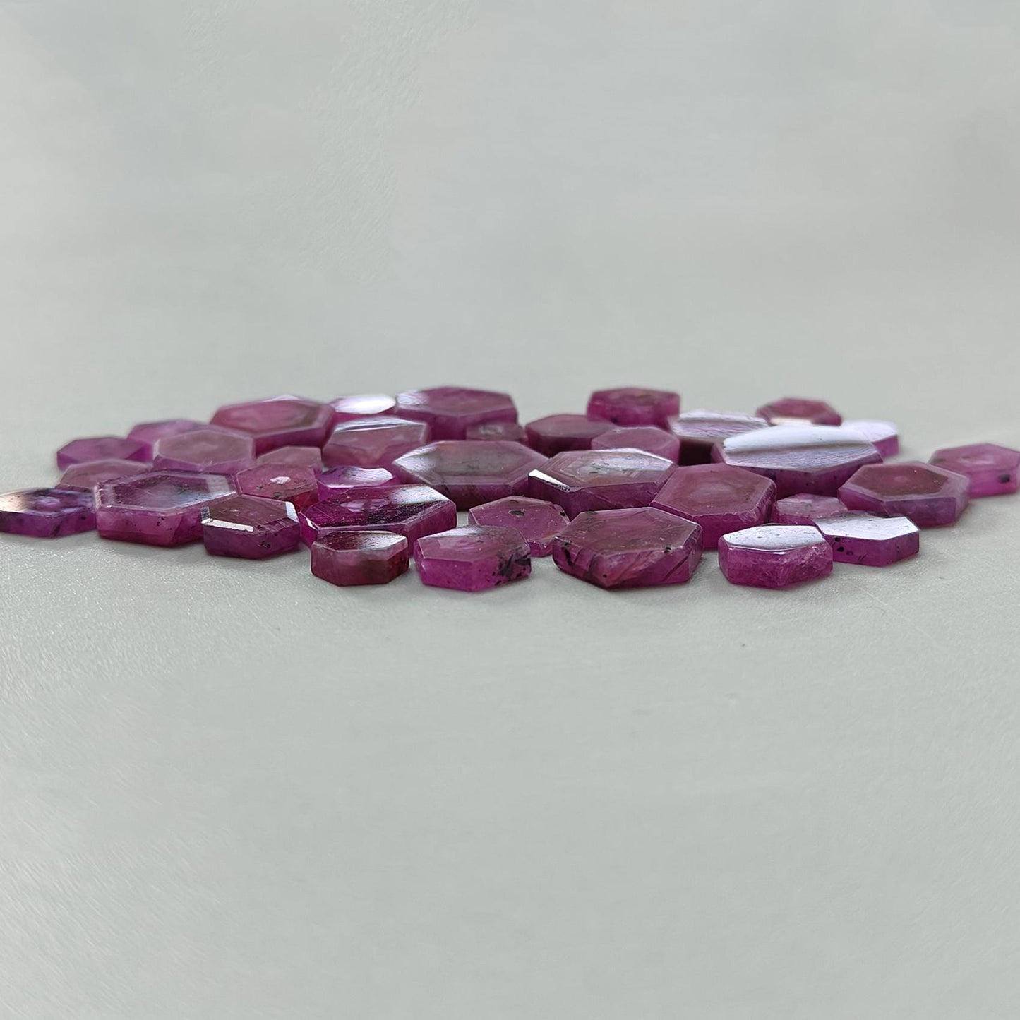 Rosemary Pink Sapphire Gemstone Flat Slices: 142.00cts Natural Untreated Sheen Sapphire Hexagon Shape 7*6mm - 17*14mm 35pcs Lot for Jewelry