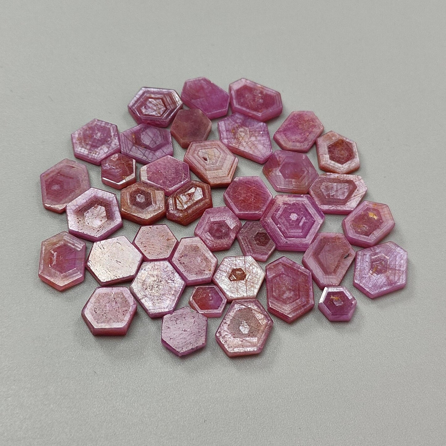 Hexagonal pink sapphire Gemstone slice