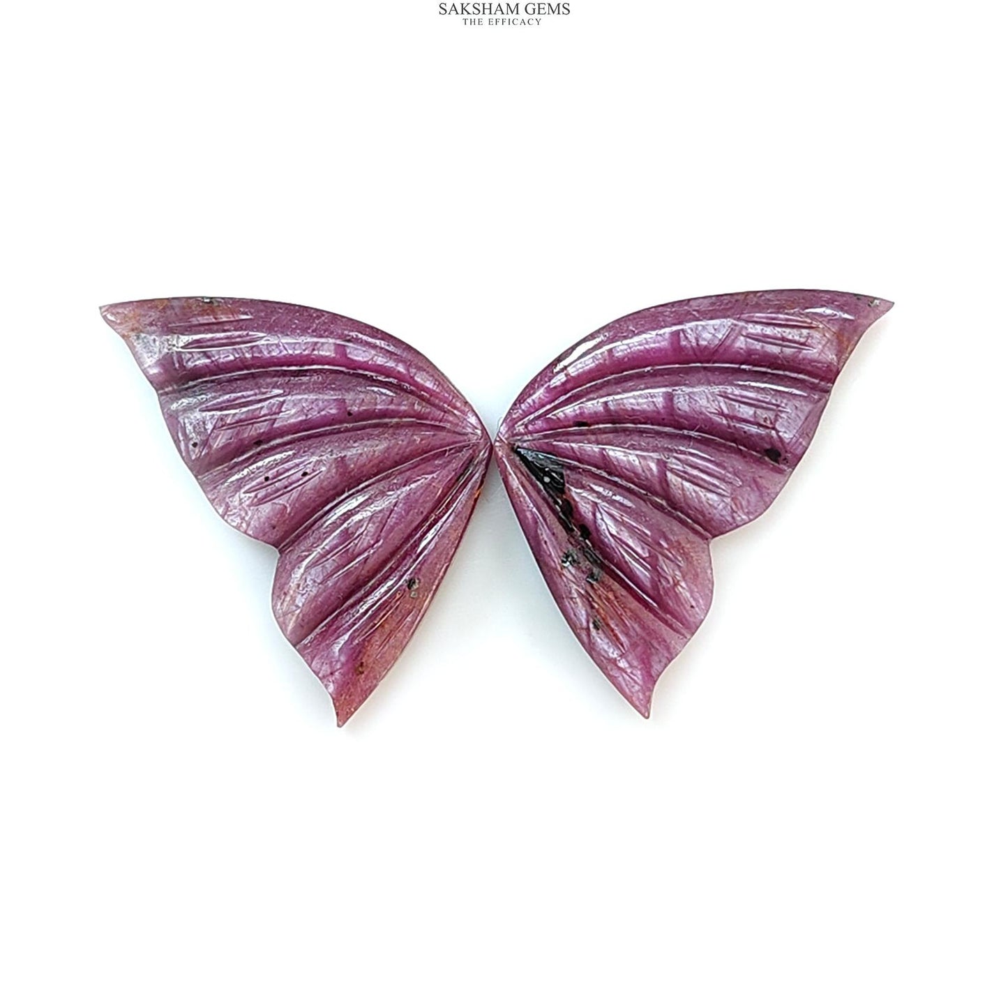 Multi Sapphire Gemstone Carving: Natural Untreated Pink Sapphire Hand Carved Butterfly Pair for Jewelry September Birthstone