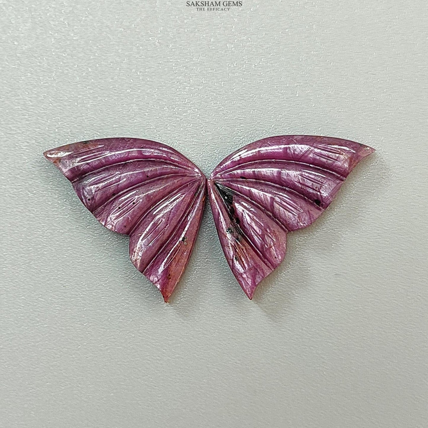 Multi Sapphire Gemstone Carving: Natural Untreated Pink Sapphire Hand Carved Butterfly Pair for Jewelry September Birthstone