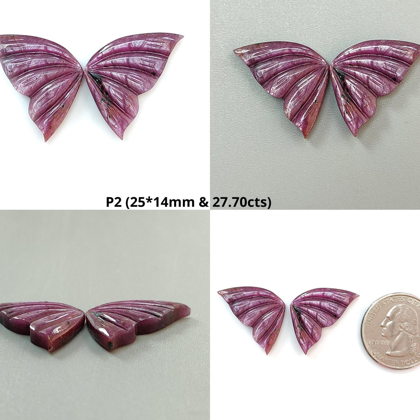 Multi Sapphire Gemstone Carving: Natural Untreated Pink Sapphire Hand Carved Butterfly Pair for Jewelry September Birthstone
