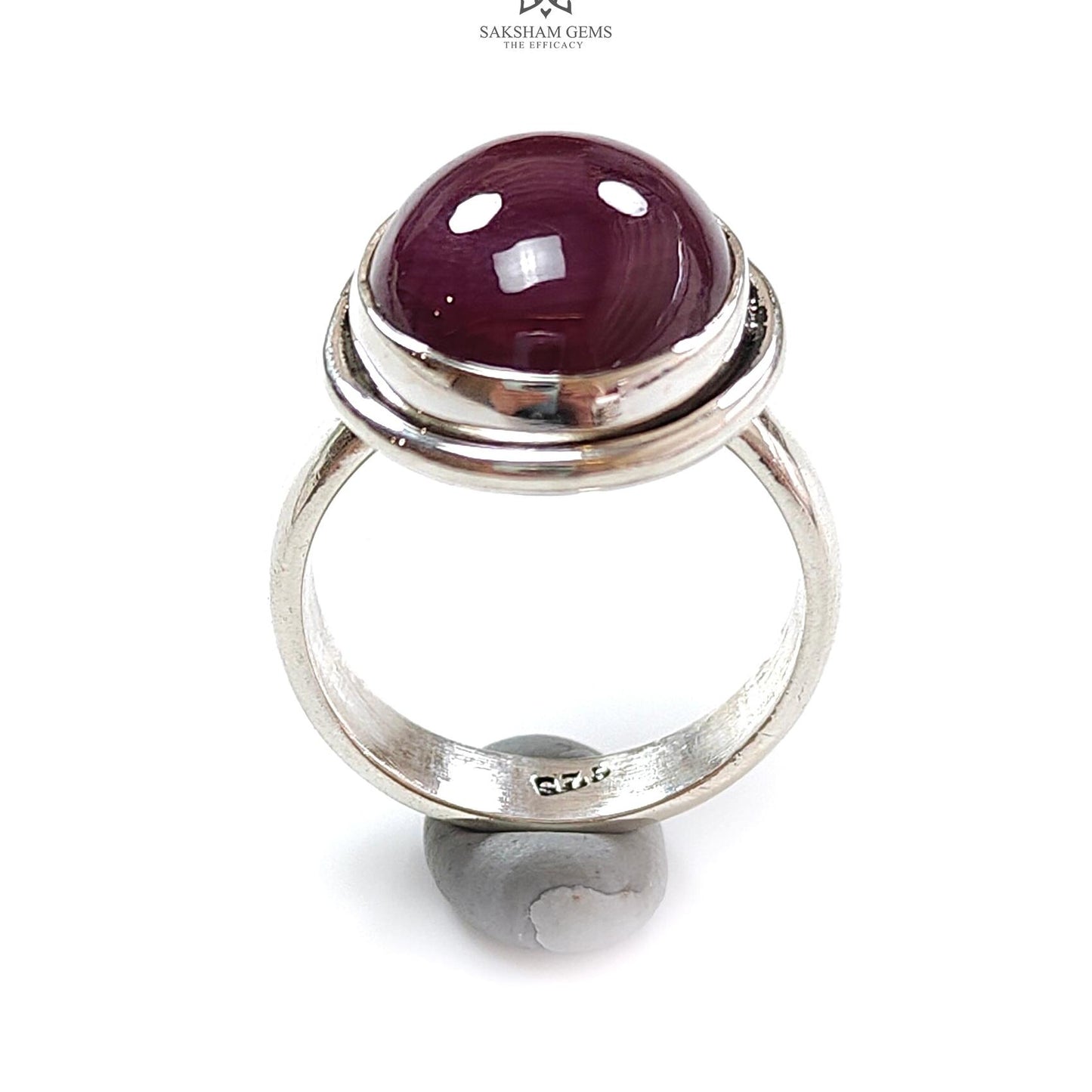 Red Ruby Silver Ring: 6.72gms. Natural Ruby Untreated Cabochon Oval Shape 925 Sterling Silver Bezel Set Ring 6 US