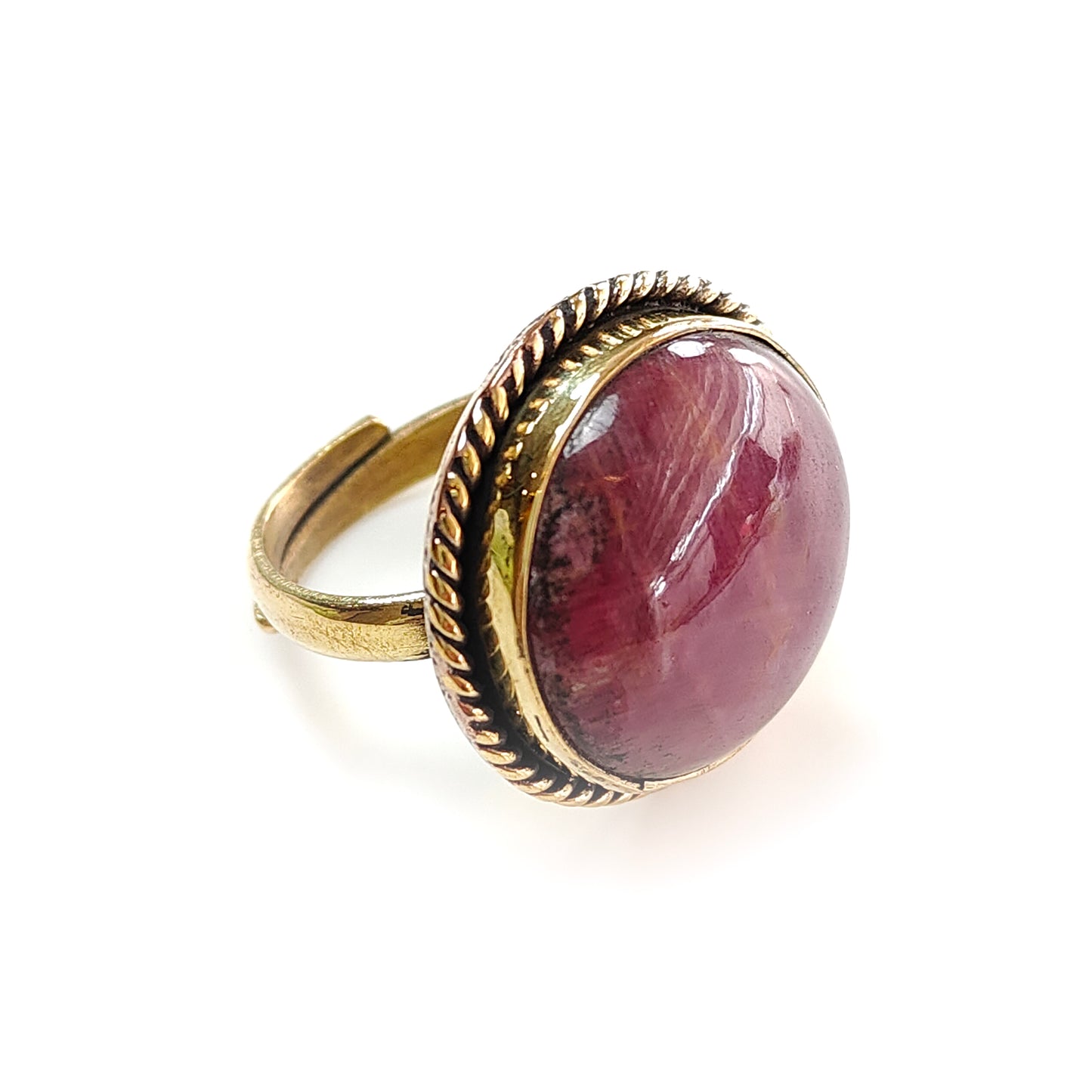 Red Ruby Cabochon Ring: 11.18gms Natural Untreated Ruby Round Shape Plain Brass Bezel Set Adjustable Ring
