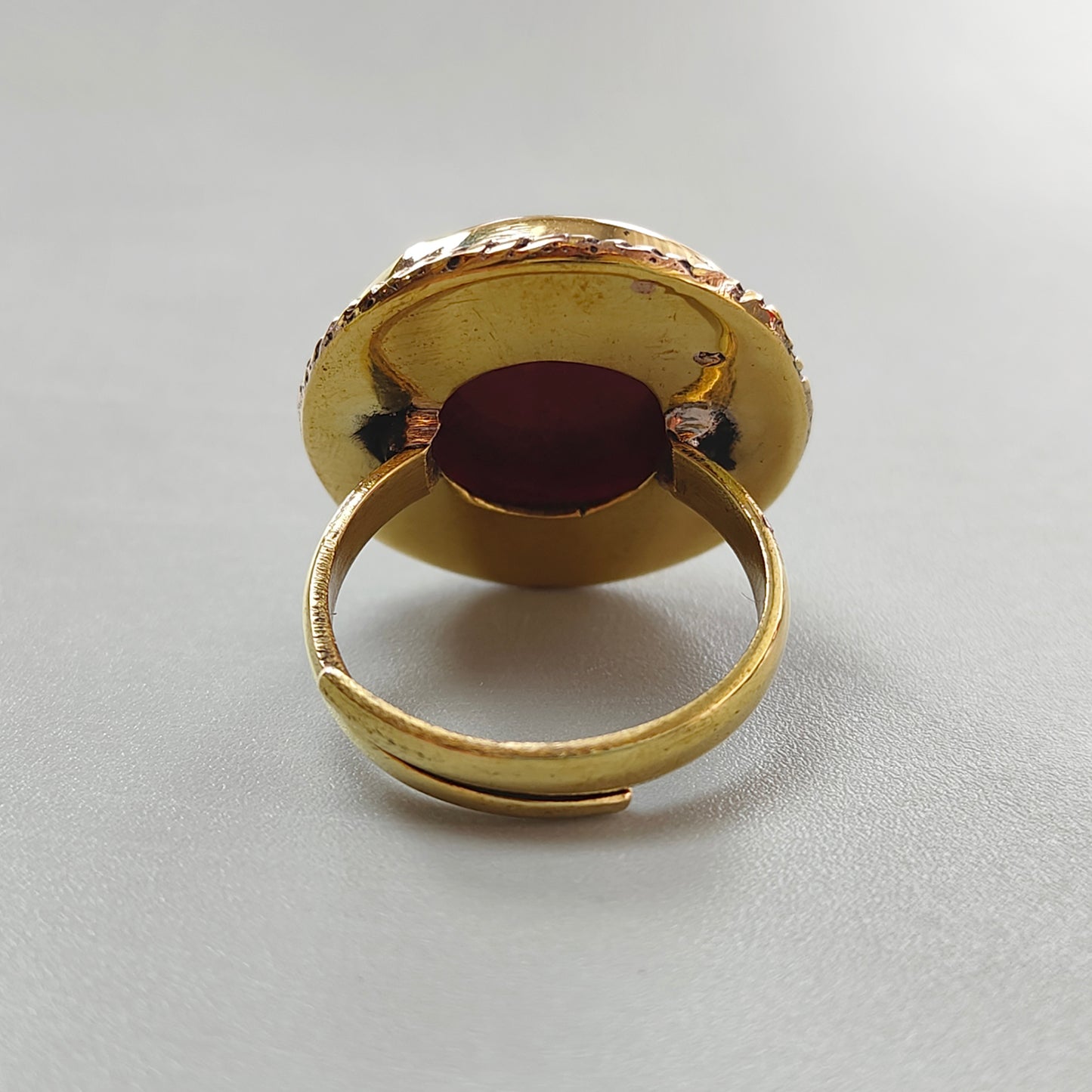 Red Ruby Cabochon Ring: 11.18gms Natural Untreated Ruby Round Shape Plain Brass Bezel Set Adjustable Ring