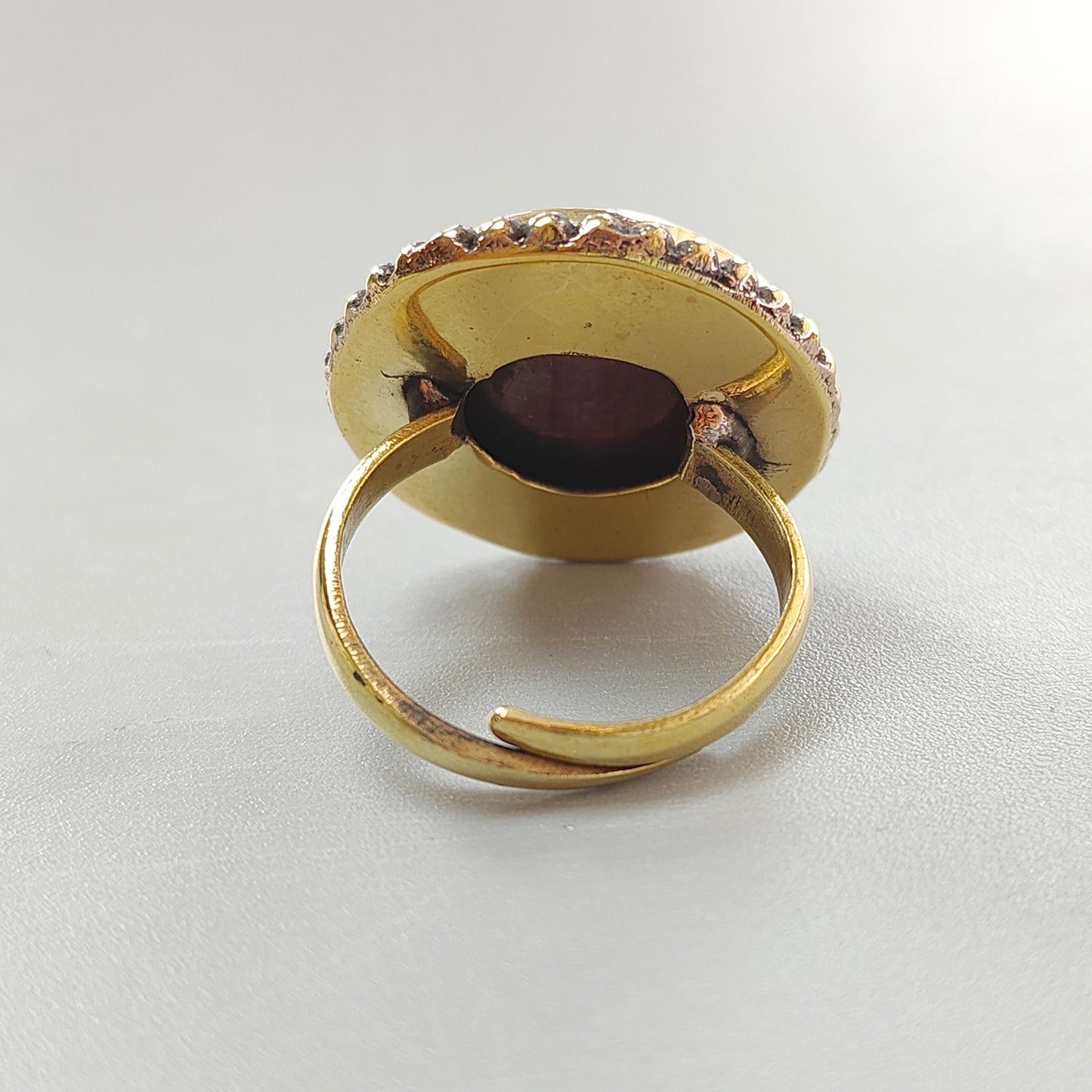 Red Ruby Cabochon Ring: 12.17gms Natural Untreated Ruby Round Shape Plain Brass Bezel Set Adjustable Ring