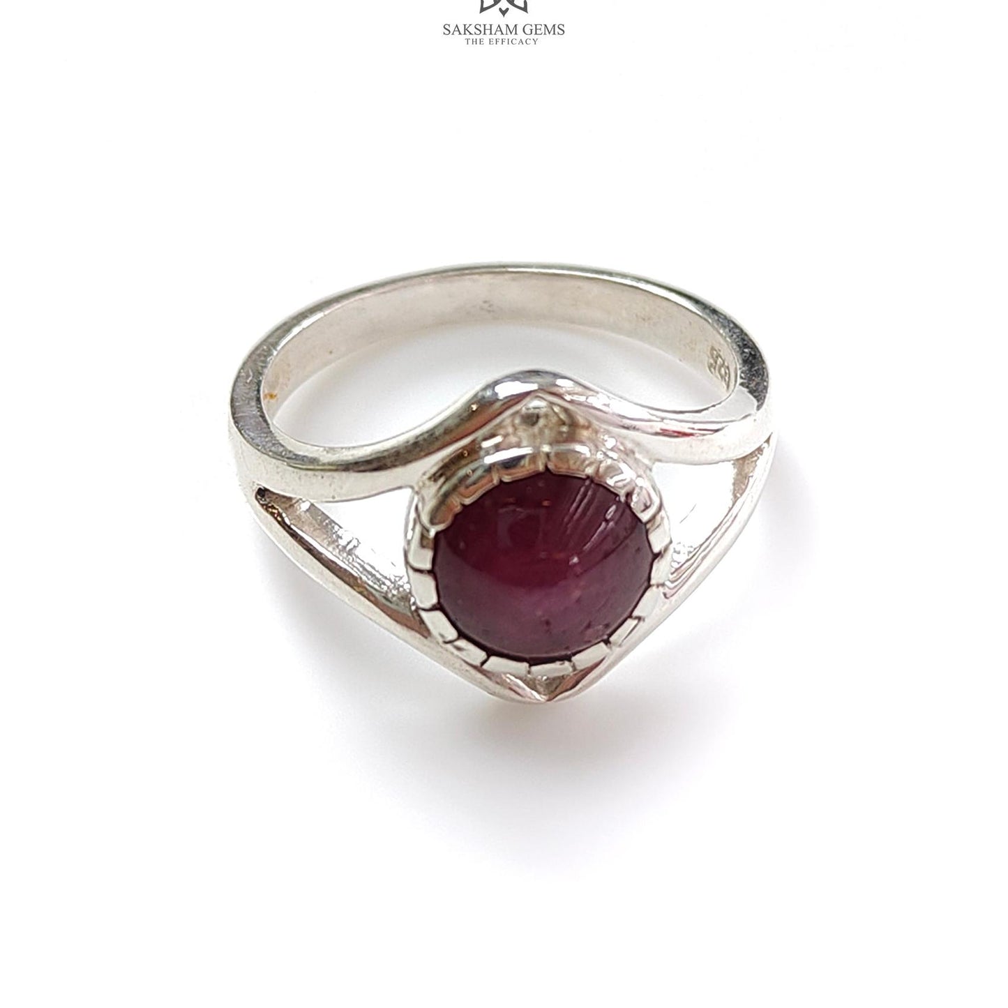 Star Ruby Silver Ring: 4.18gms Natural Star Ruby Untreated Cabochon Round Shape 925 Sterling Silver Bezel Set 7 US Ring