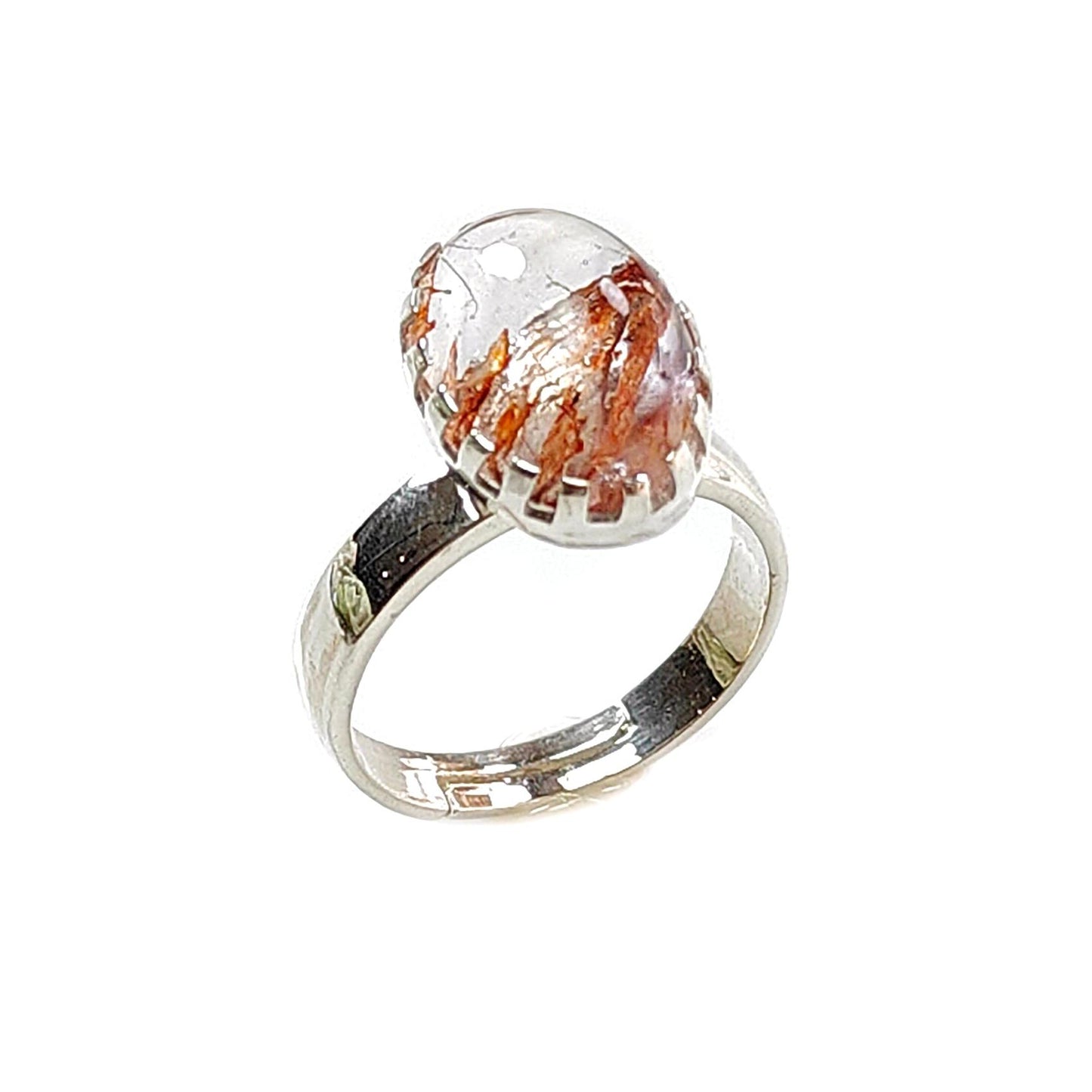 Amethyst Plain Silver Ring: 4.61gms Natural Untreated Super Seven Amethyst Oval Shape Plain 925 Sterling Silver Bezel Set Adjustable Ring