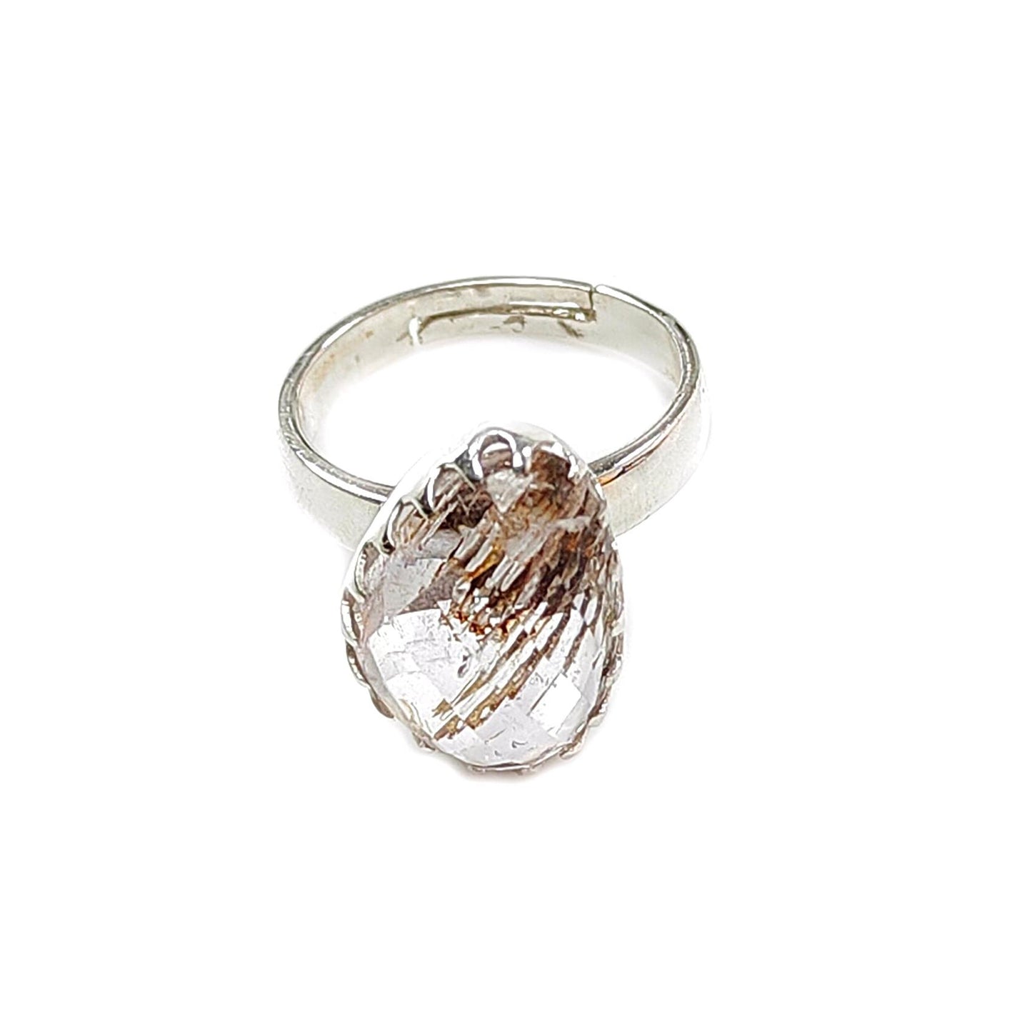 Amethyst Plain Silver Ring: 5.43gms Natural Untreated Super Seven Amethyst Fancy Shape Plain 925 Sterling Silver Bezel Set Adjustable Ring