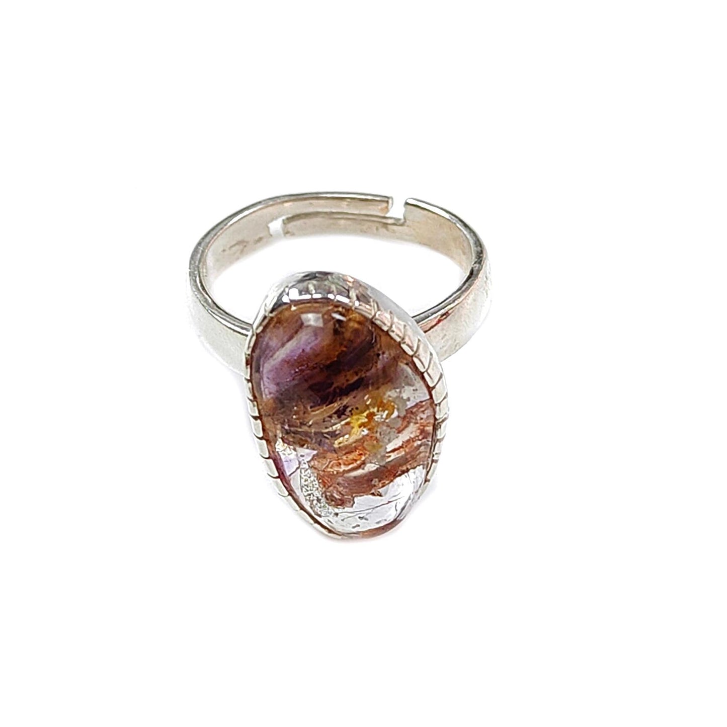 Amethyst Plain Silver Ring: 5.56gms Natural Untreated Super Seven Amethyst Fancy Shape Plain 925 Sterling Silver Bezel Set Adjustable Ring