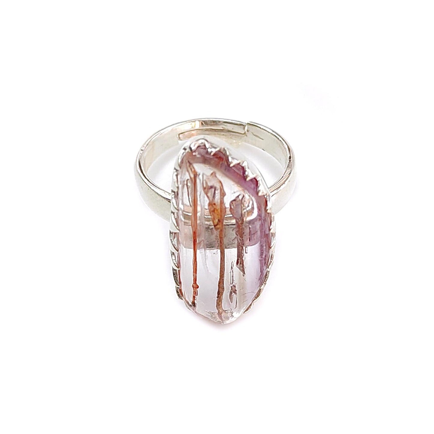 Amethyst Plain Silver Ring: 5.83gms Natural Untreated Super Seven Amethyst Fancy Shape Plain 925 Sterling Silver Bezel Set Adjustable Ring