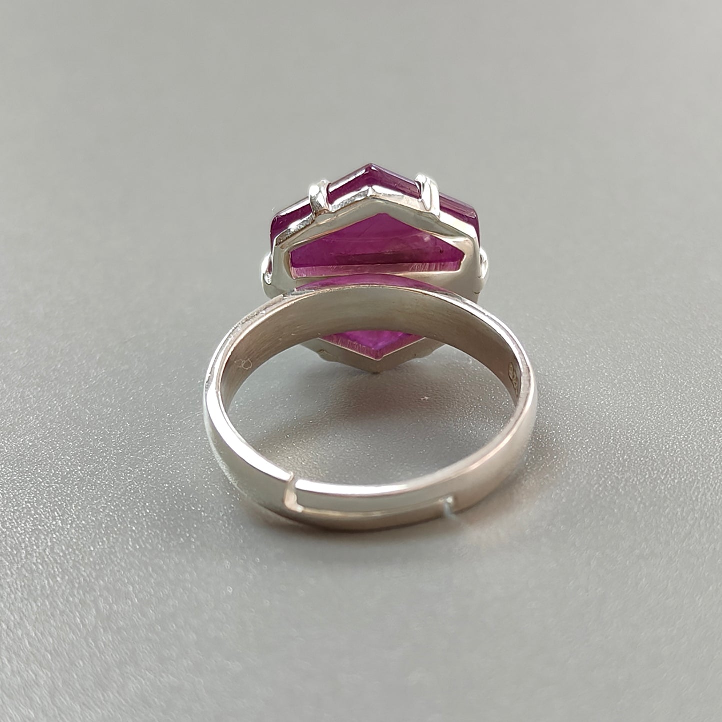 Ruby Cabochon Sugar Loaf Ring: 6.11gms Natural Untreated Sheen Ruby Cabochon 925 Sterling Silver Prong Set Adjustable Ring