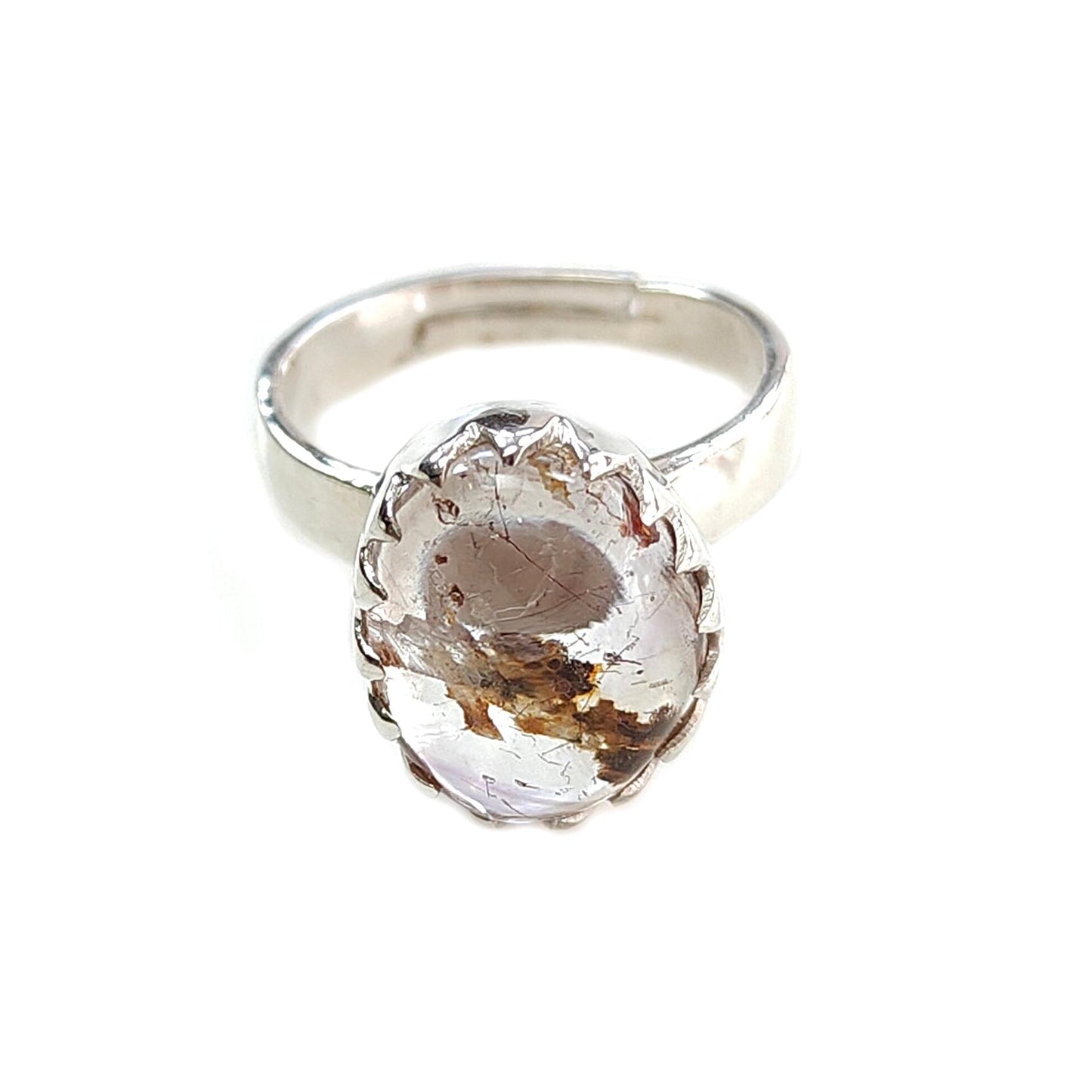 Amethyst Plain Silver Ring: 5.14gms Natural Untreated Super Seven Amethyst Fancy Shape Plain 925 Sterling Silver Bezel Set Adjustable Ring