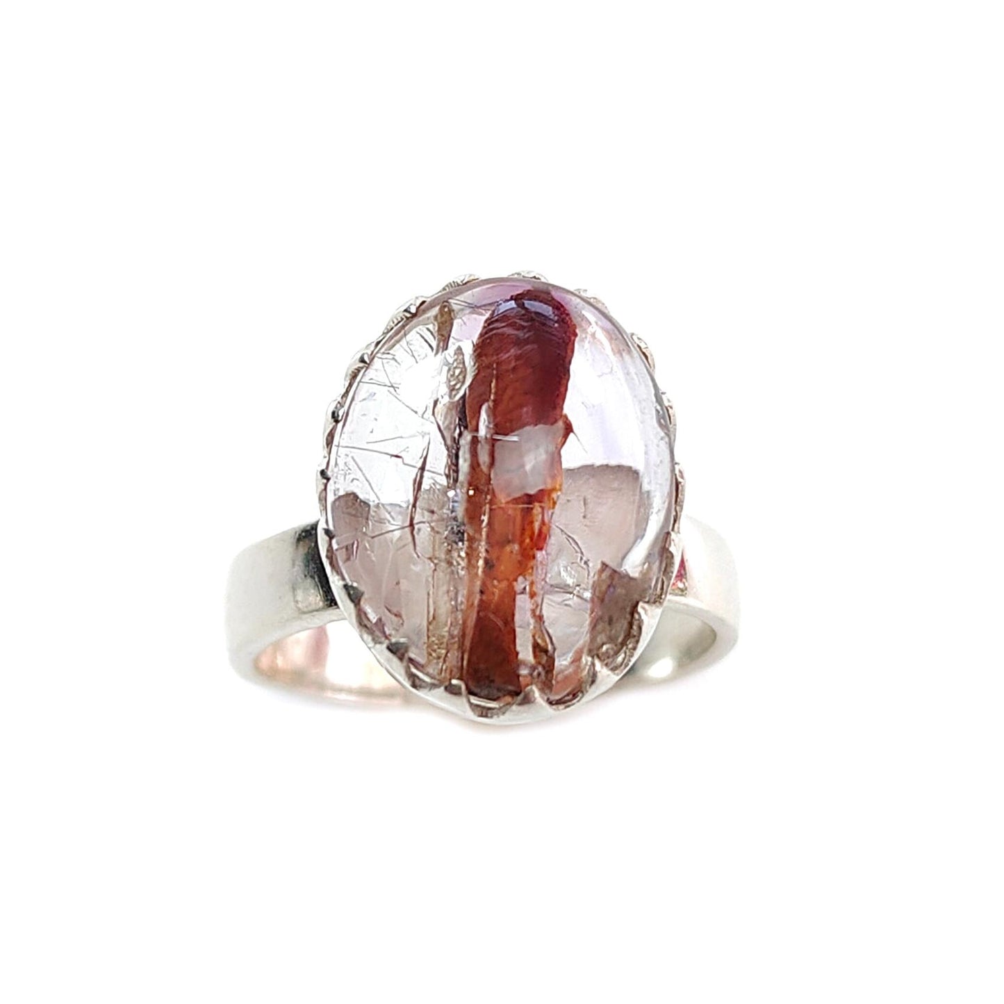 Amethyst Plain Silver Ring: 5.16gms Natural Untreated Super Seven Amethyst Oval Shape Plain 925 Sterling Silver Bezel Set Adjustable Ring