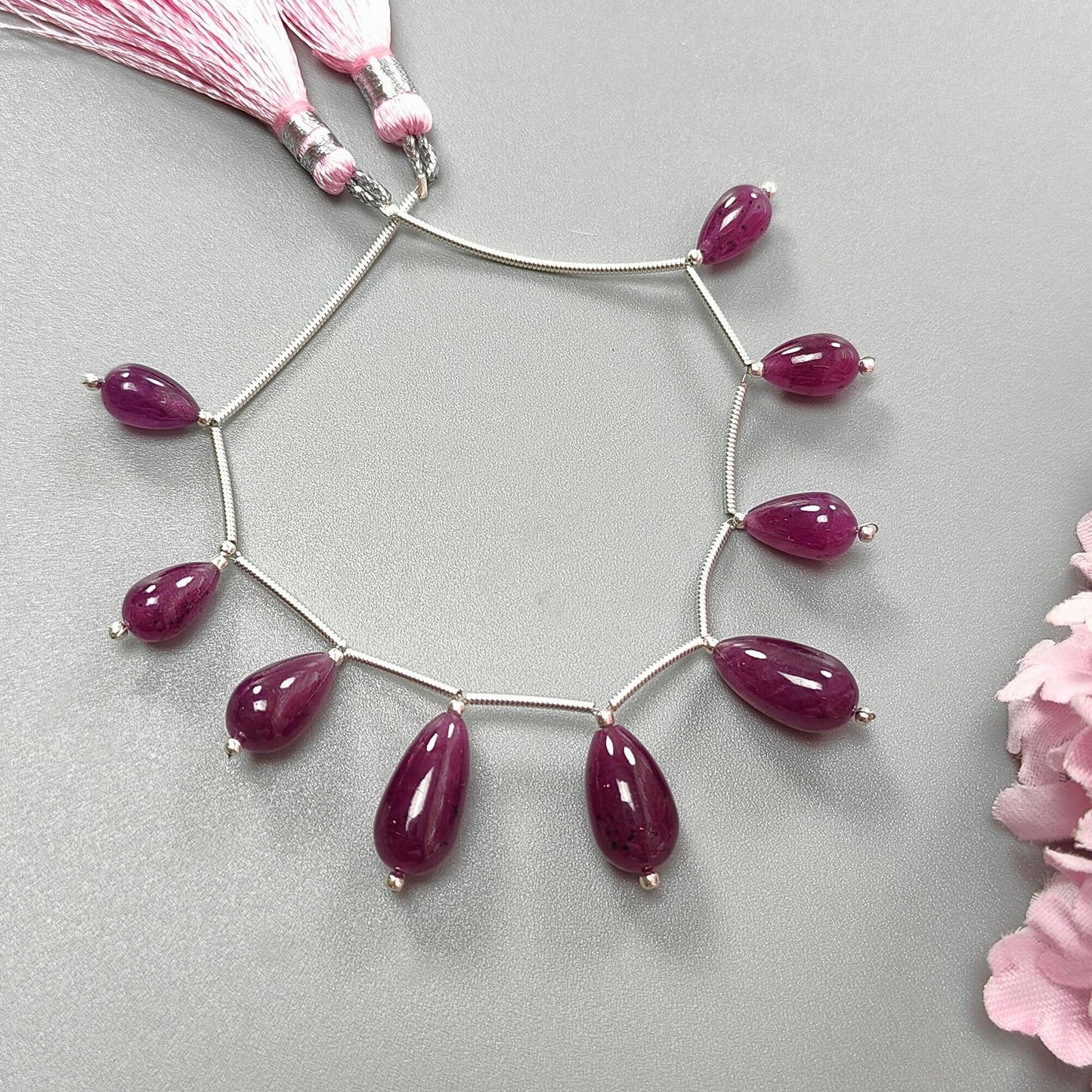 Purple Ruby Teardrop Loose Beads : Natural Untreated Ruby Gemstone 925 Sterling Silver Plain Beads For Jewelry