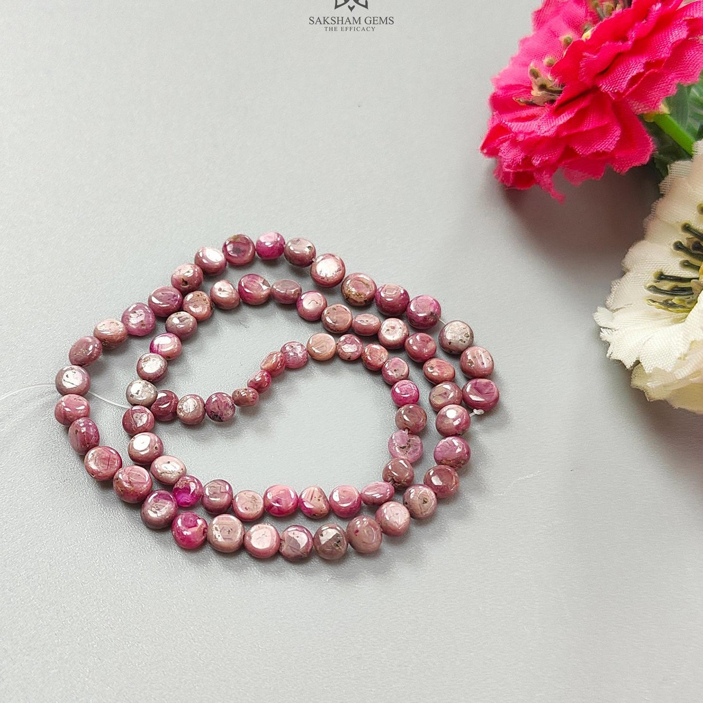 Red Ruby Plain Loose Beads: 47.80cts Natural Untreated Red Ruby Cabochon Round Beads For Jewelry 4mm - 5mm 12"
