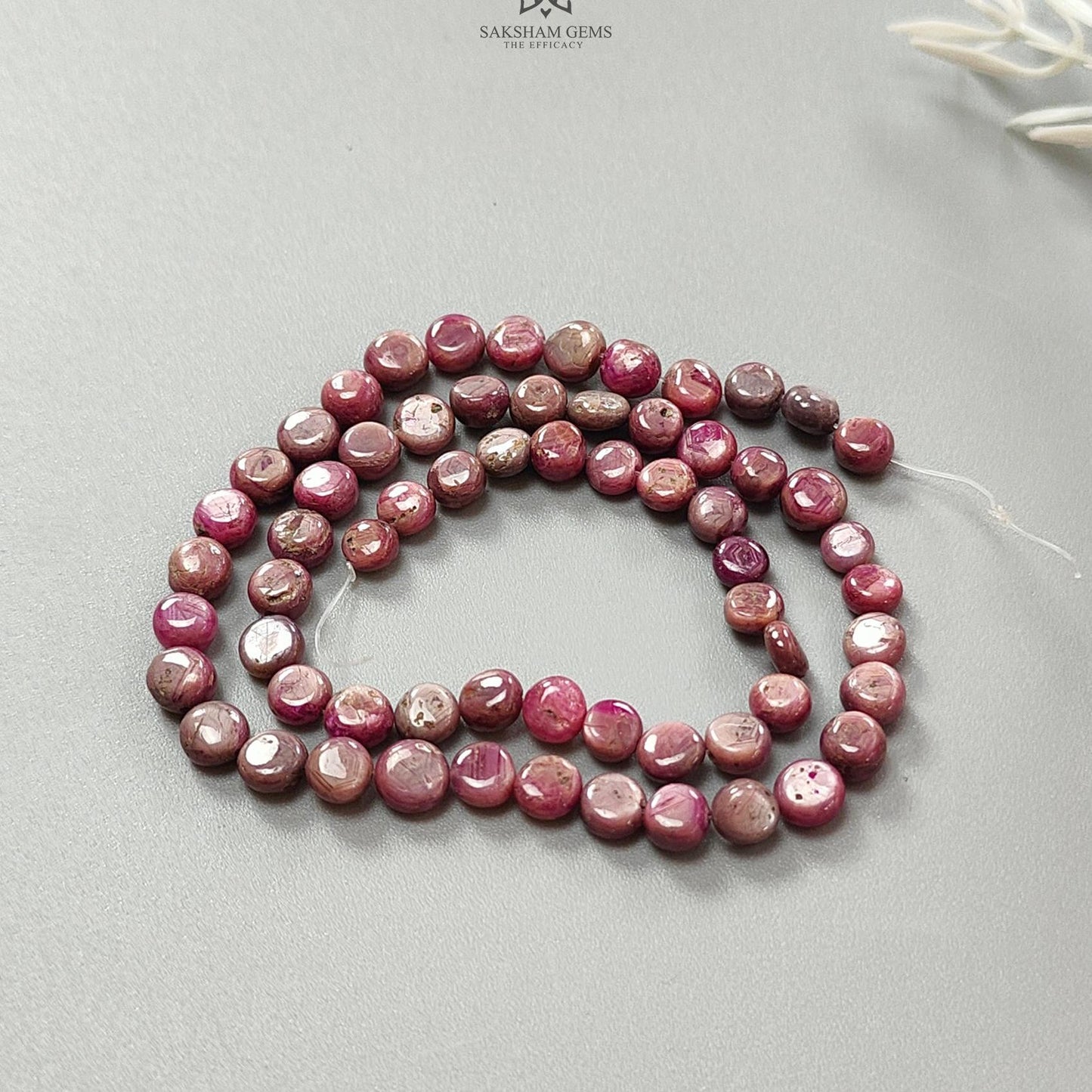 Red Ruby Plain Loose Beads: 71.40cts Natural Untreated Red Ruby Cabochon Round Beads For Jewelry 5mm - 6mm 13"