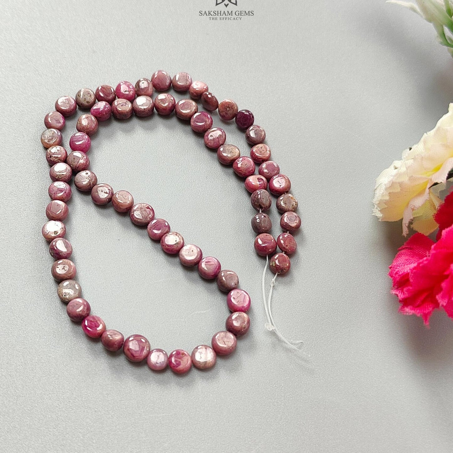 Red Ruby Plain Loose Beads: 71.40cts Natural Untreated Red Ruby Cabochon Round Beads For Jewelry 5mm - 6mm 13"
